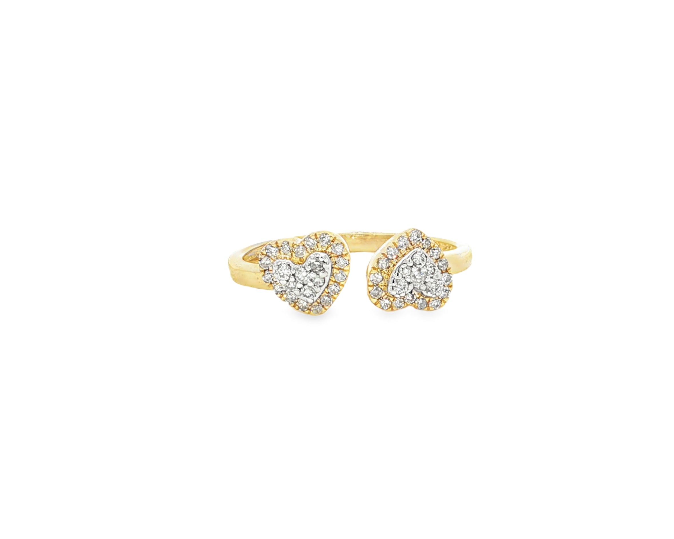 10K Gold Diamond Open Heart Ring with Double Pavé Heart Design 0.27ct