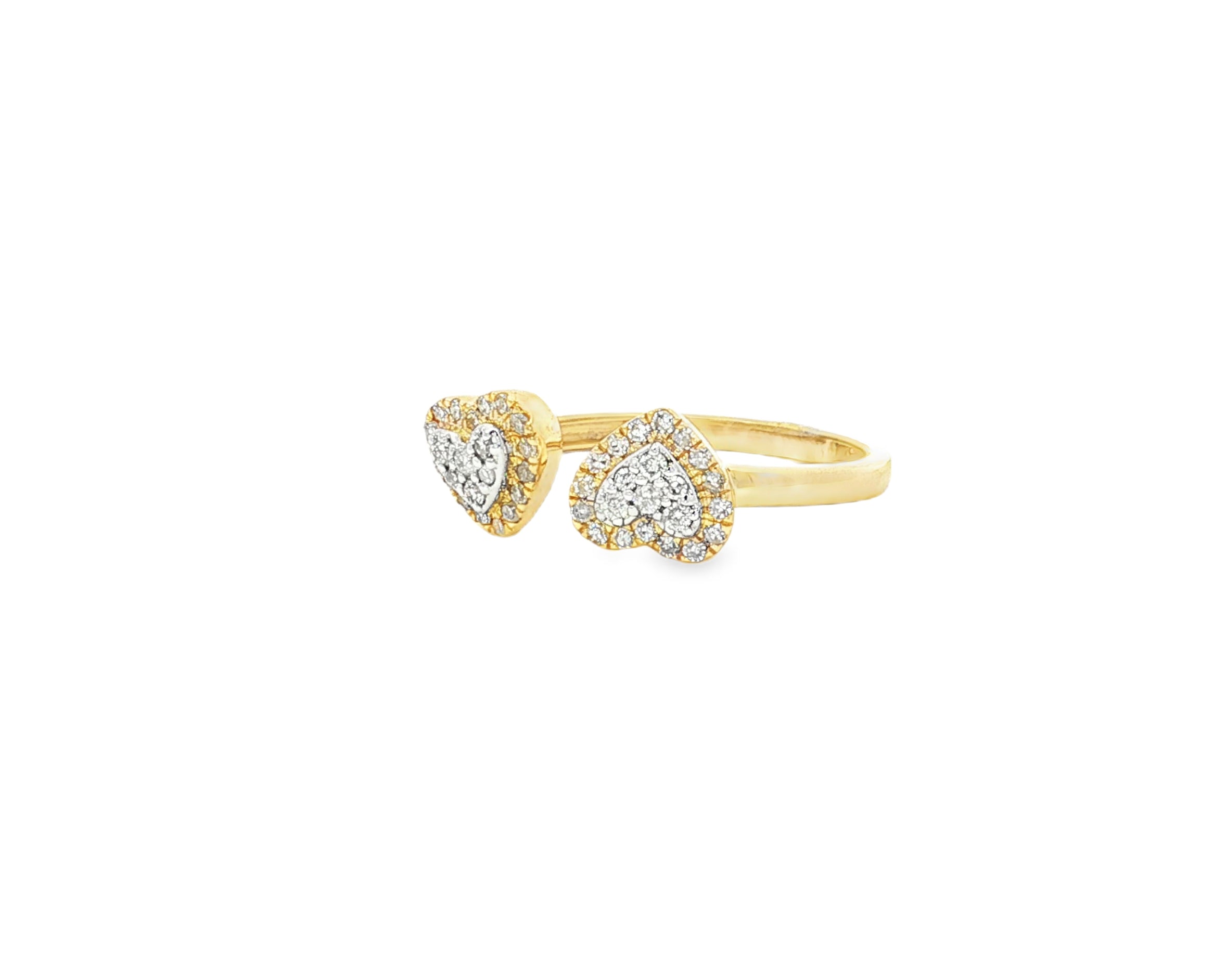 10K Gold Diamond Open Heart Ring with Double Pavé Heart Design 0.27ct