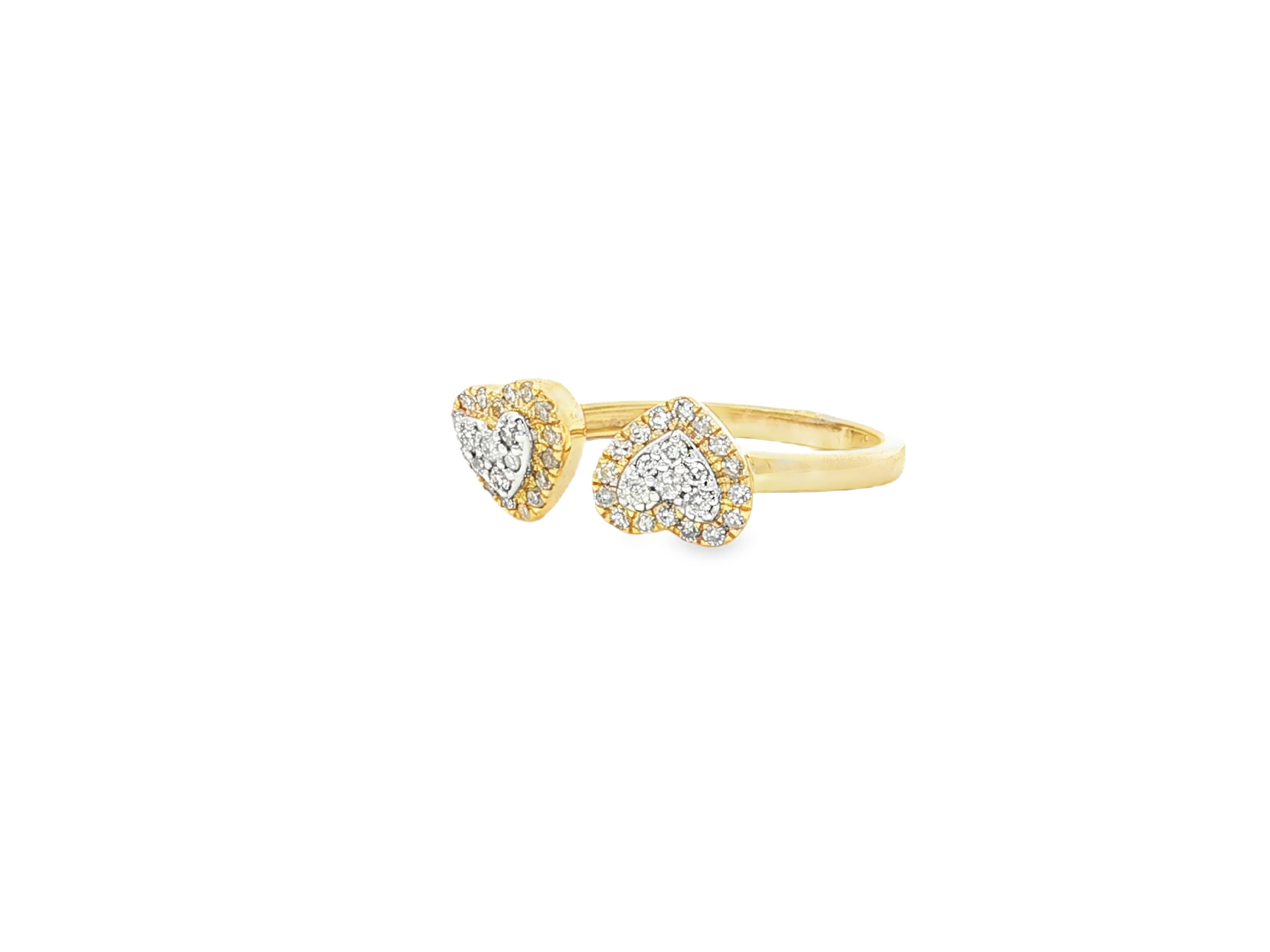 10K Gold Diamond Open Heart Ring with Double Pavé Heart Design 0.27ct