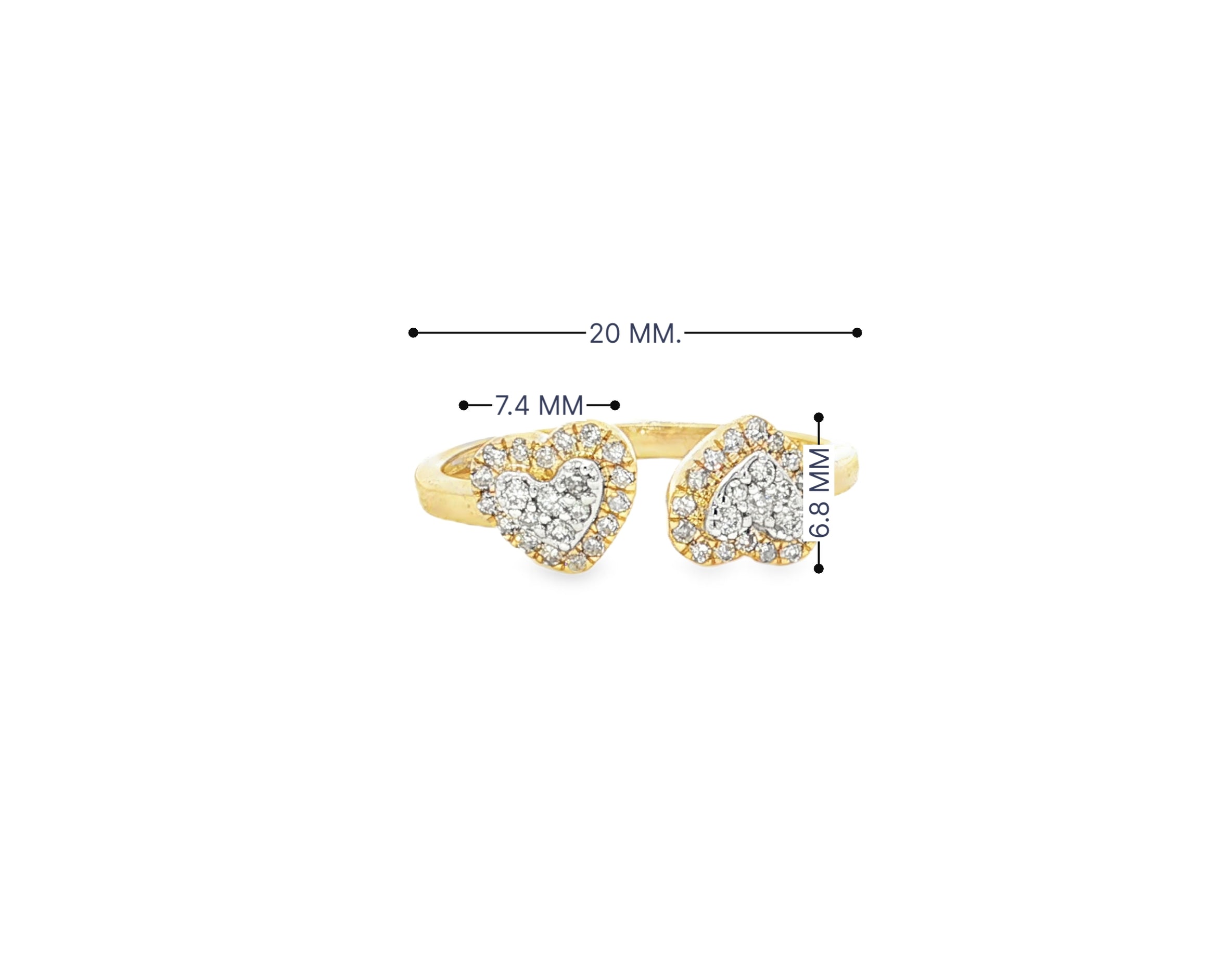 10K Gold Diamond Open Heart Ring with Double Pavé Heart Design 0.27ct