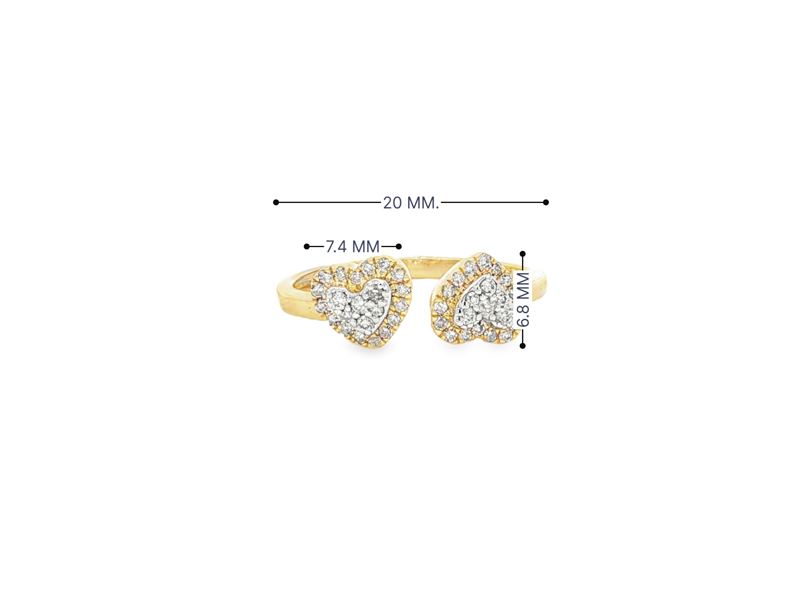10K Gold Diamond Open Heart Ring with Double Pavé Heart Design 0.27ct