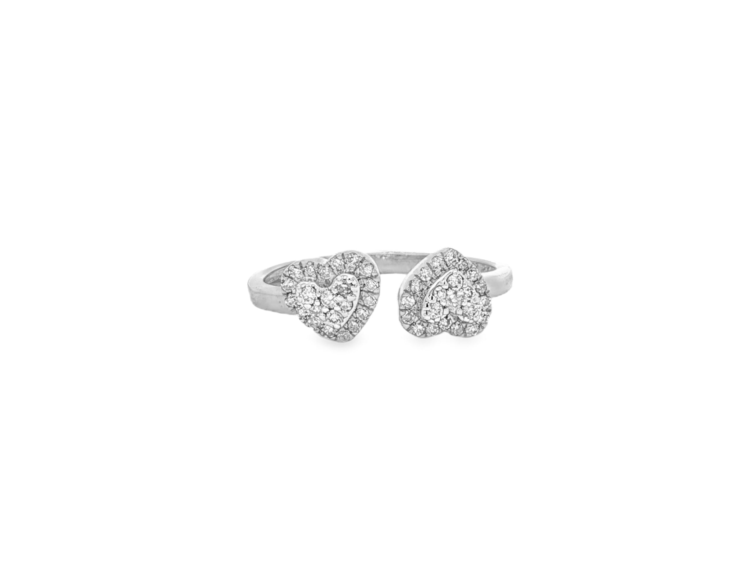 10K Gold Diamond Open Heart Ring with Double Pavé Heart Design 0.27ct