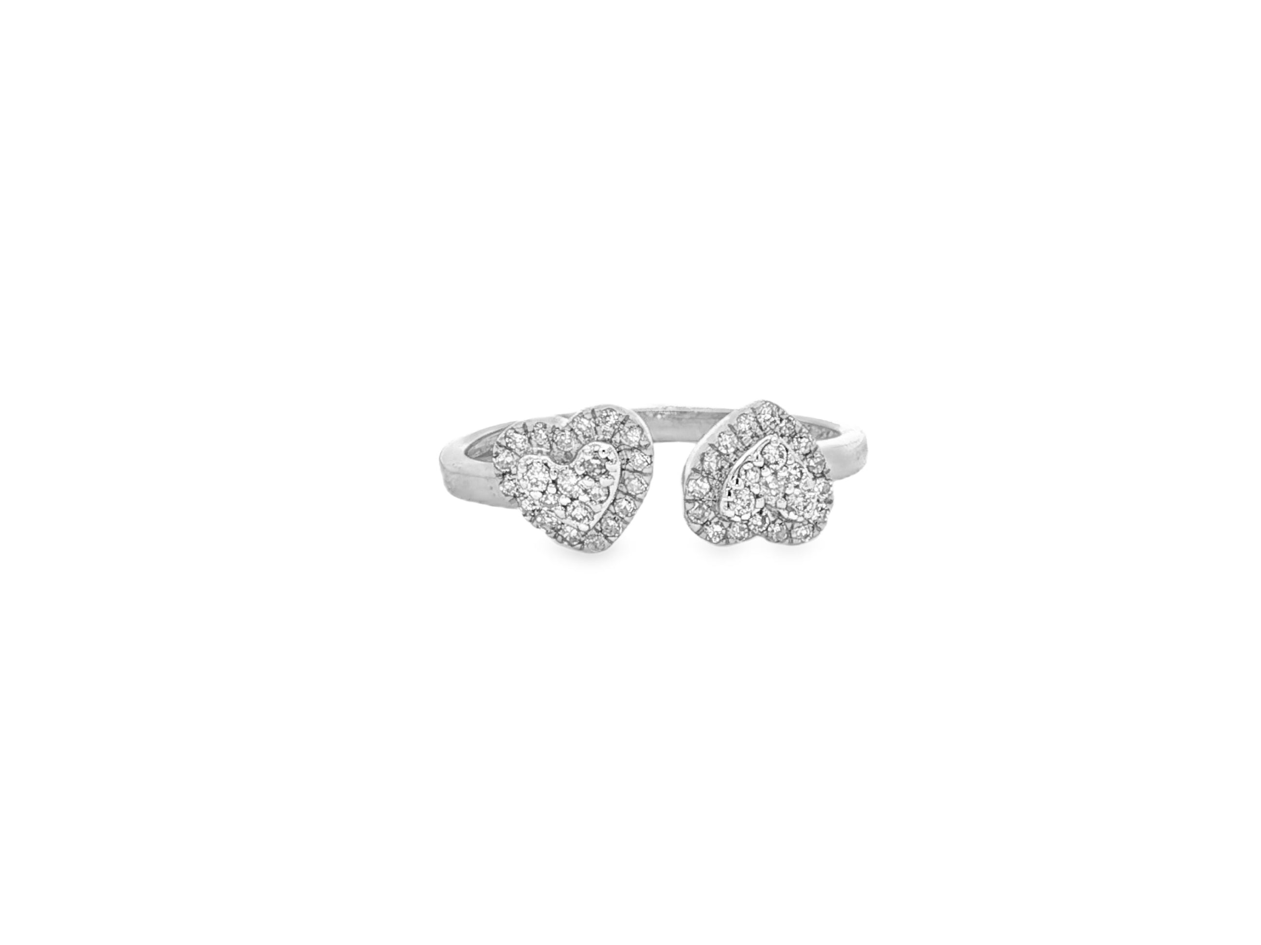 10K Gold Diamond Open Heart Ring with Double Pavé Heart Design 0.27ct