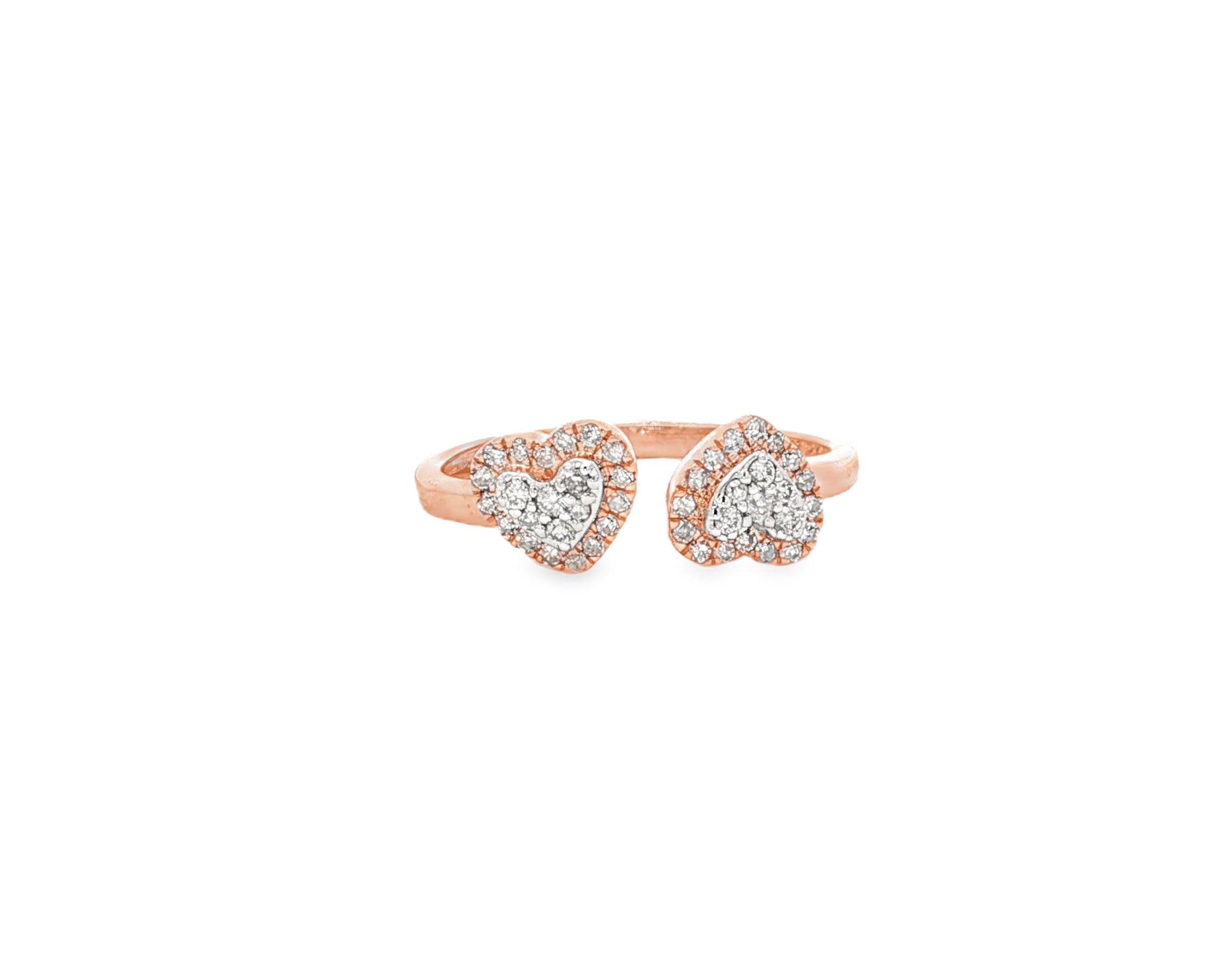 10K Gold Diamond Open Heart Ring with Double Pavé Heart Design 0.27ct