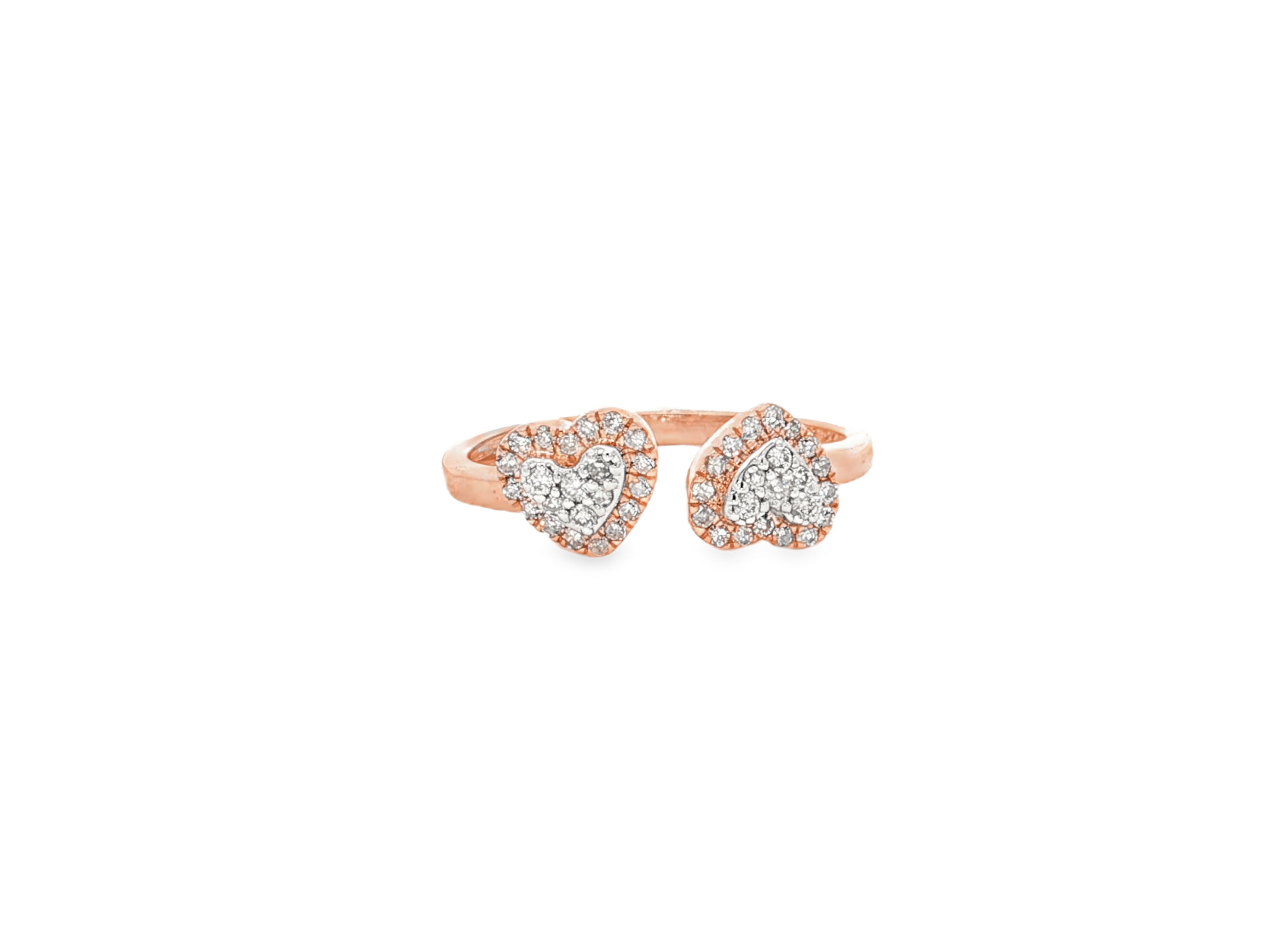 10K Gold Diamond Open Heart Ring with Double Pavé Heart Design 0.27ct