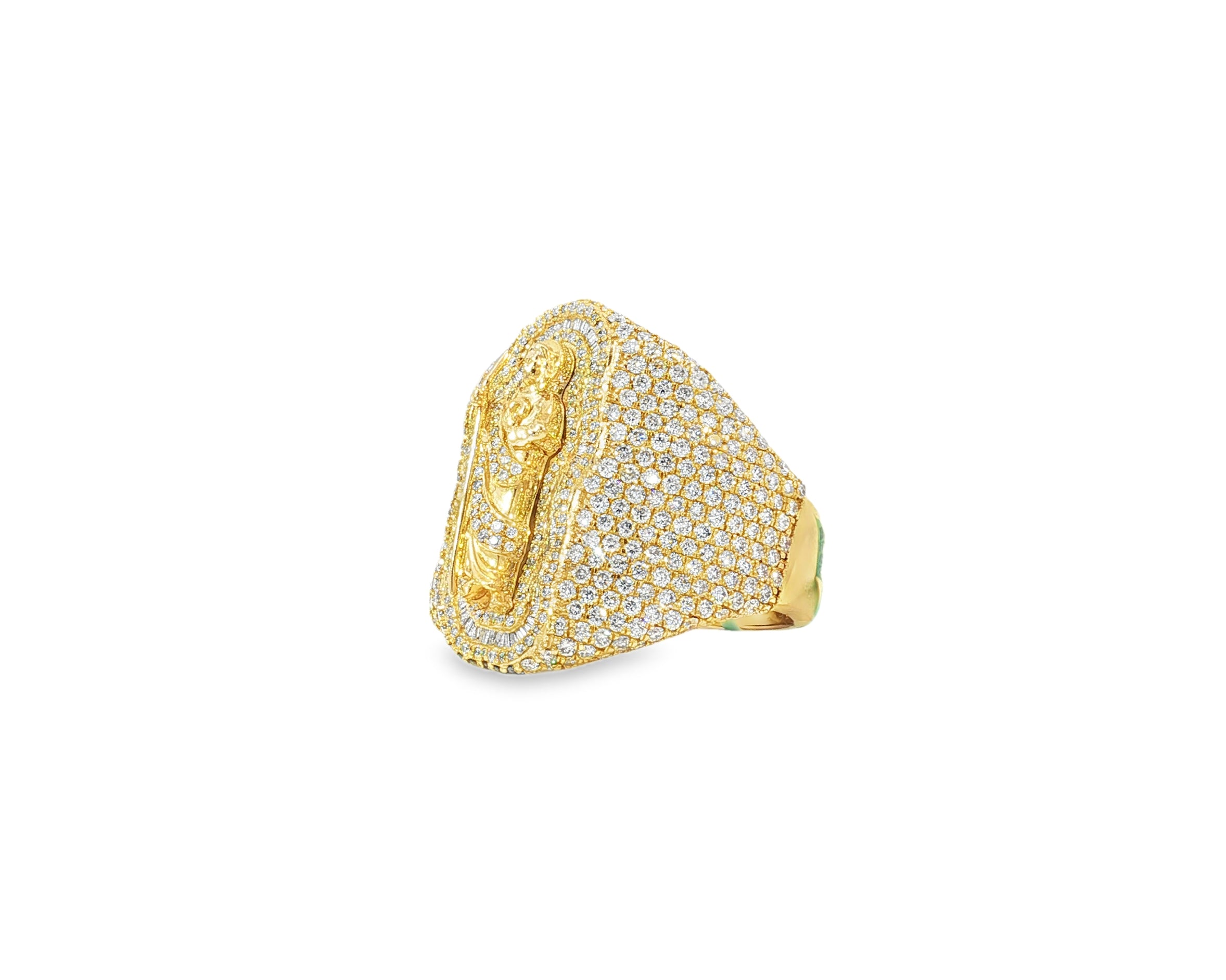 10K Gold Diamond Saint Medallion Ring with Pavé & Baguette 3.75ct