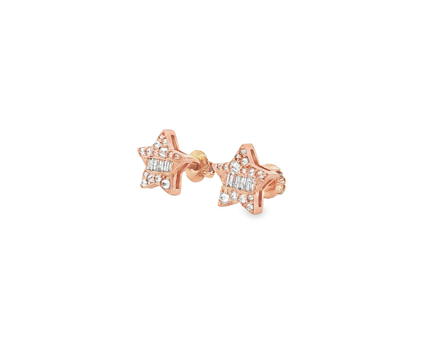 10K Gold Star Stud Earrings with Baguette Accents 0.40 CT