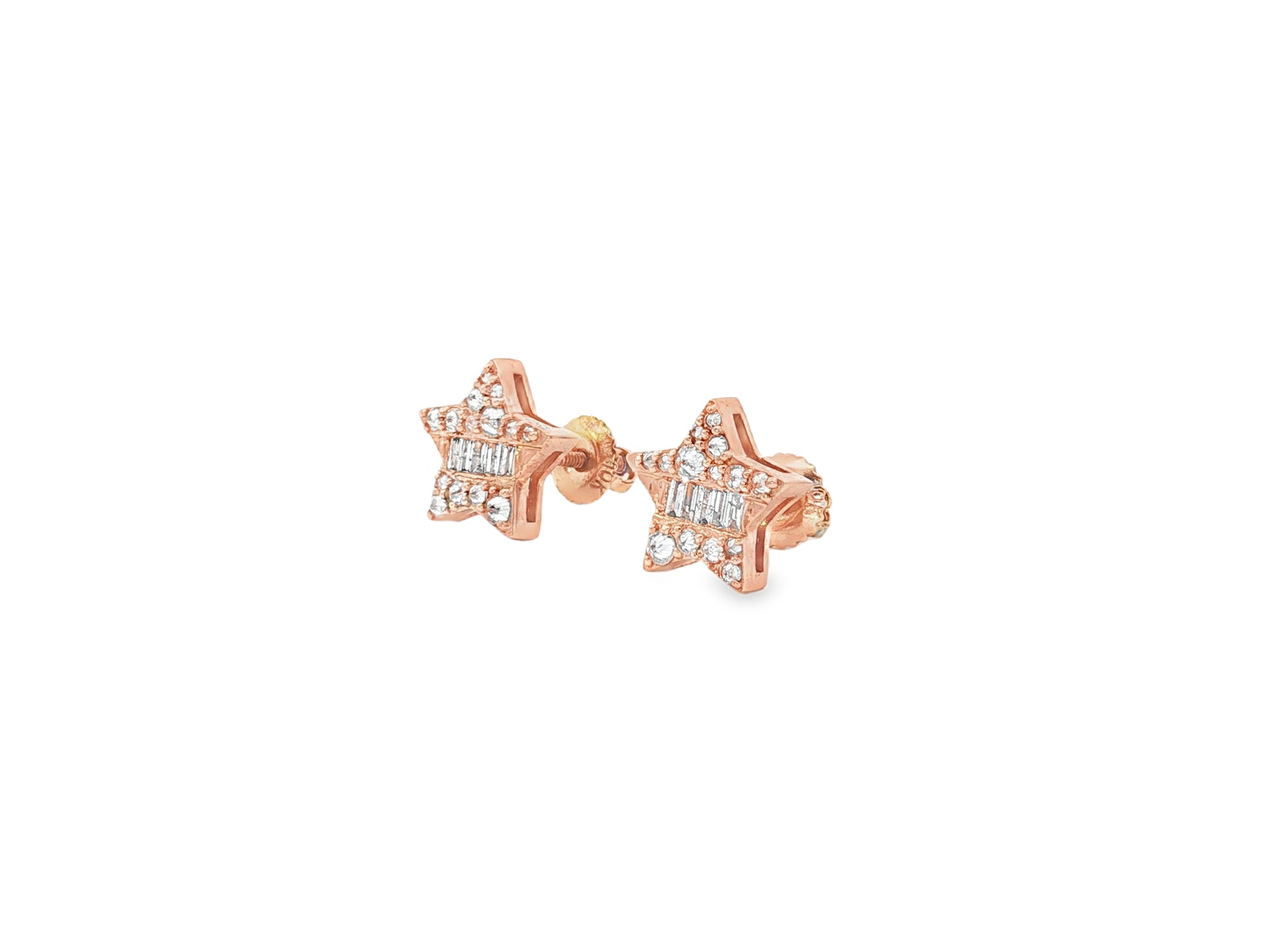 10K Gold Star Stud Earrings with Baguette Accents 0.40 CT