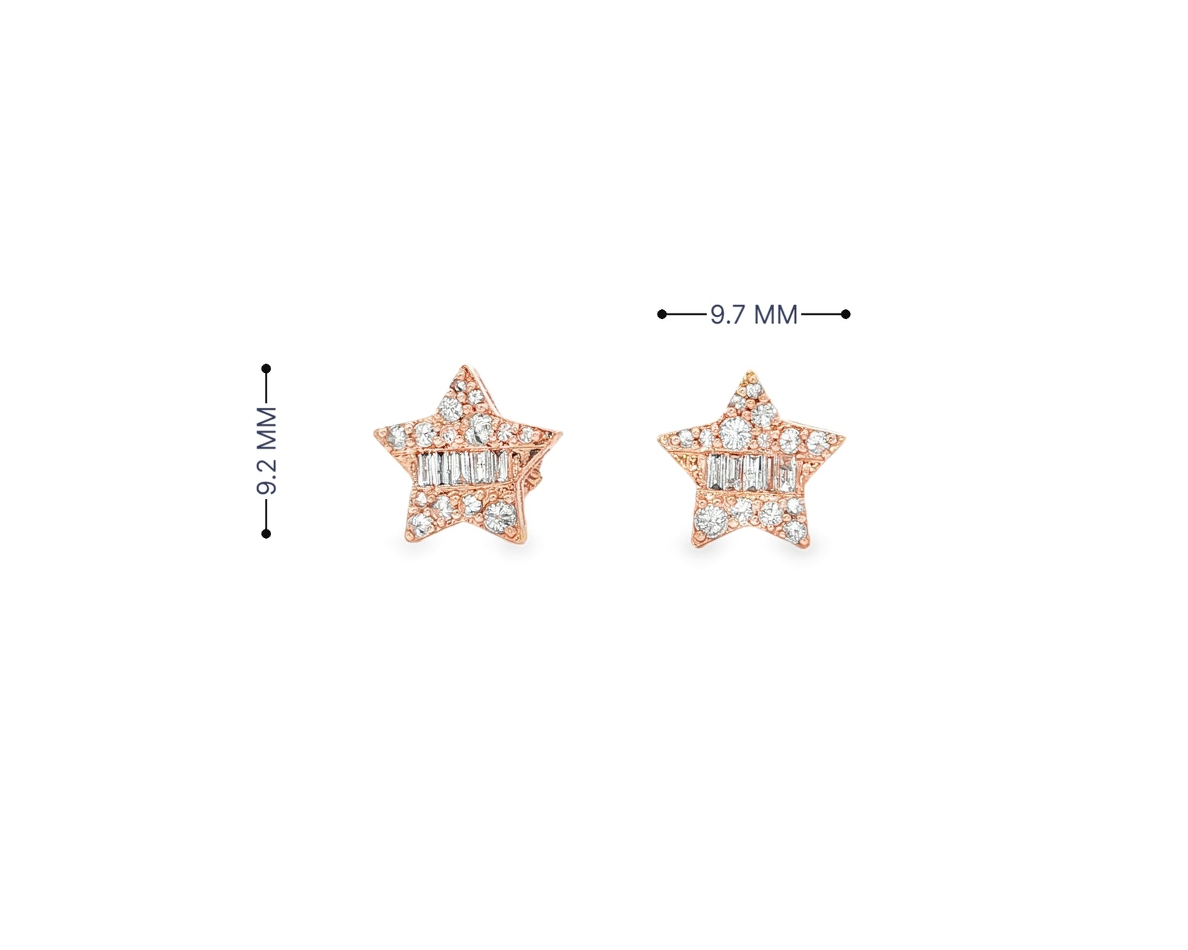10K Gold Star Stud Earrings with Baguette Accents 0.40 CT
