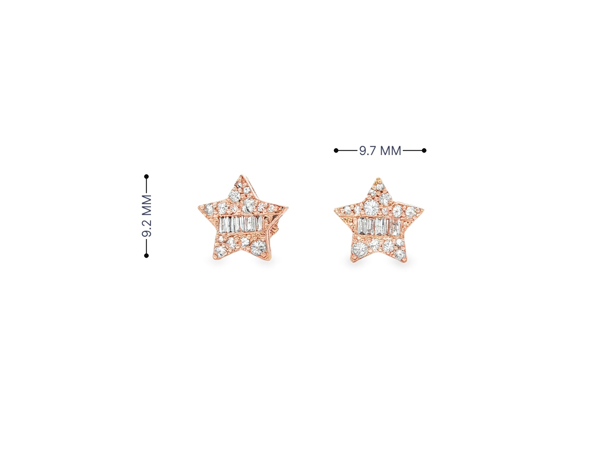 10K Gold Star Stud Earrings with Baguette Accents 0.40 CT