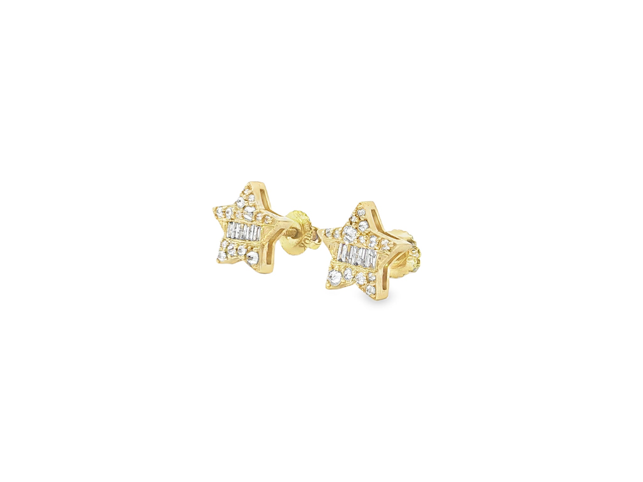 10K Gold Star Stud Earrings with Baguette Accents 0.40 CT