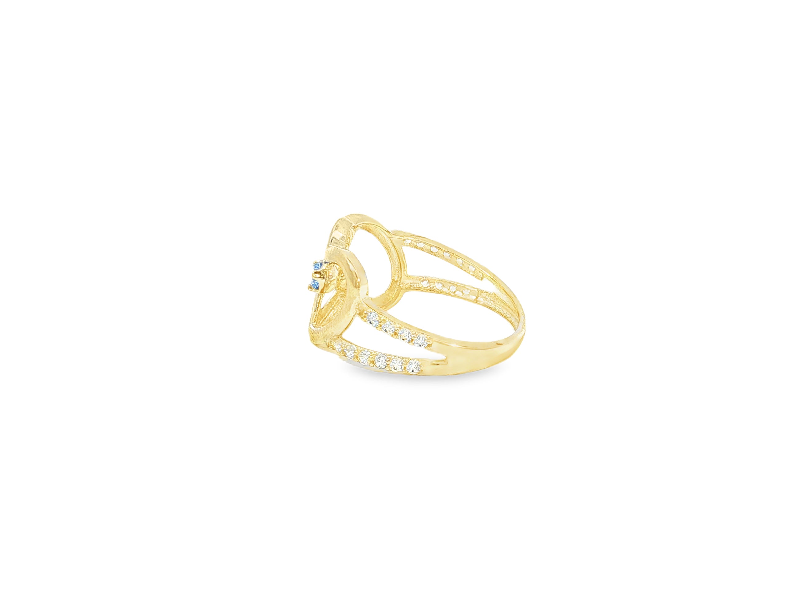 10K Gold Double Open Heart Ring with Blue & White Cubic Zirconia