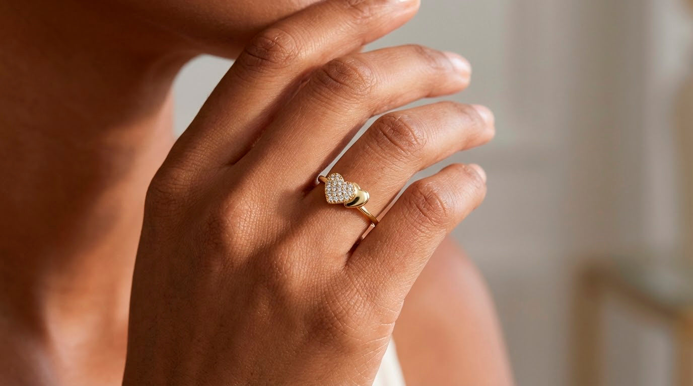 10K Gold Double Heart Pavé Cubic Zirconia Ring