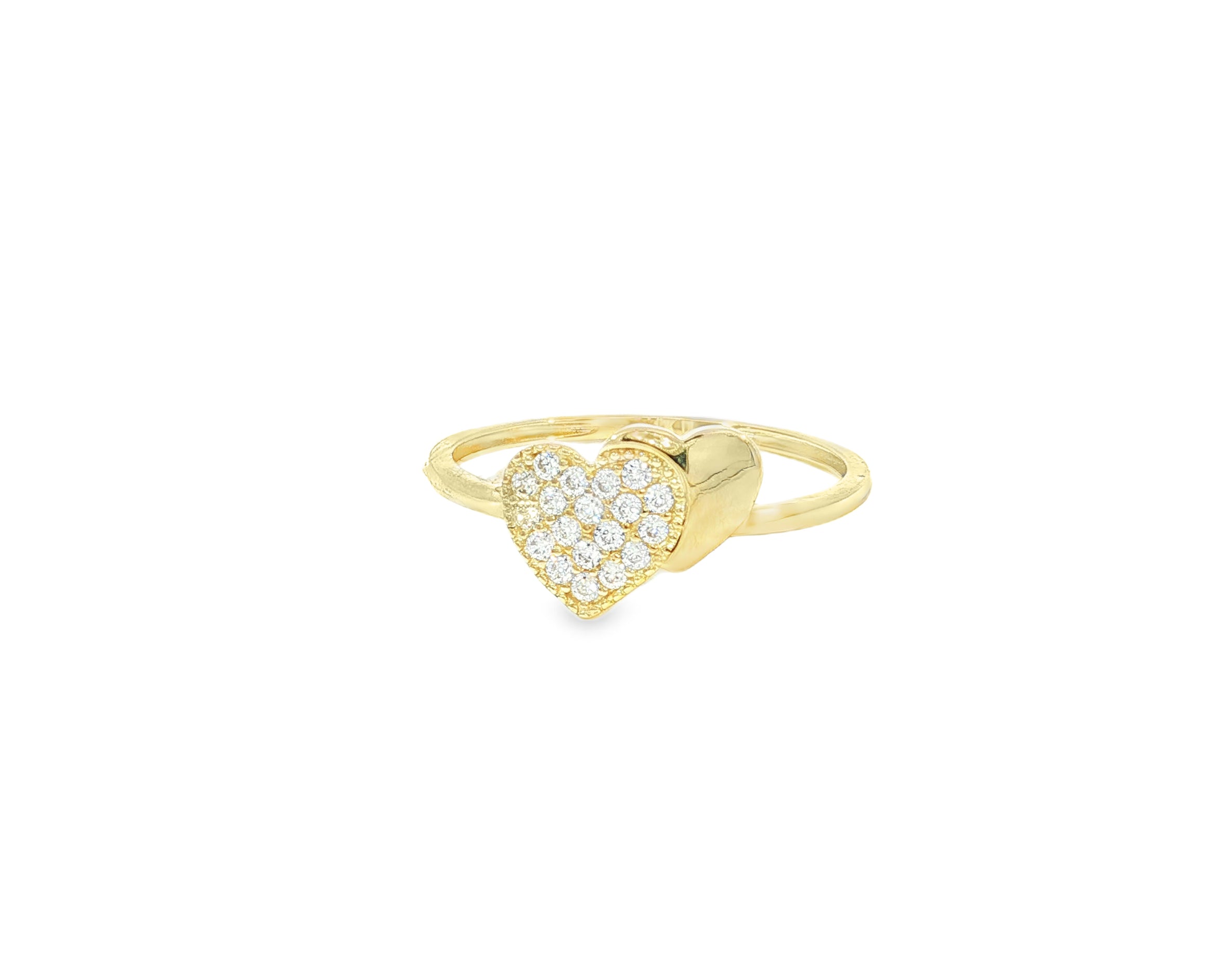 10K Gold Double Heart Pavé Cubic Zirconia Ring