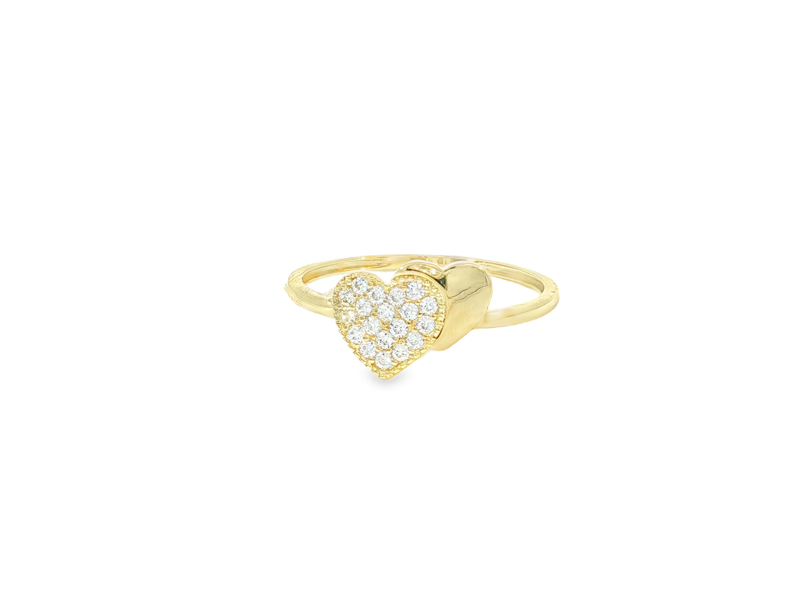10K Gold Double Heart Pavé Cubic Zirconia Ring