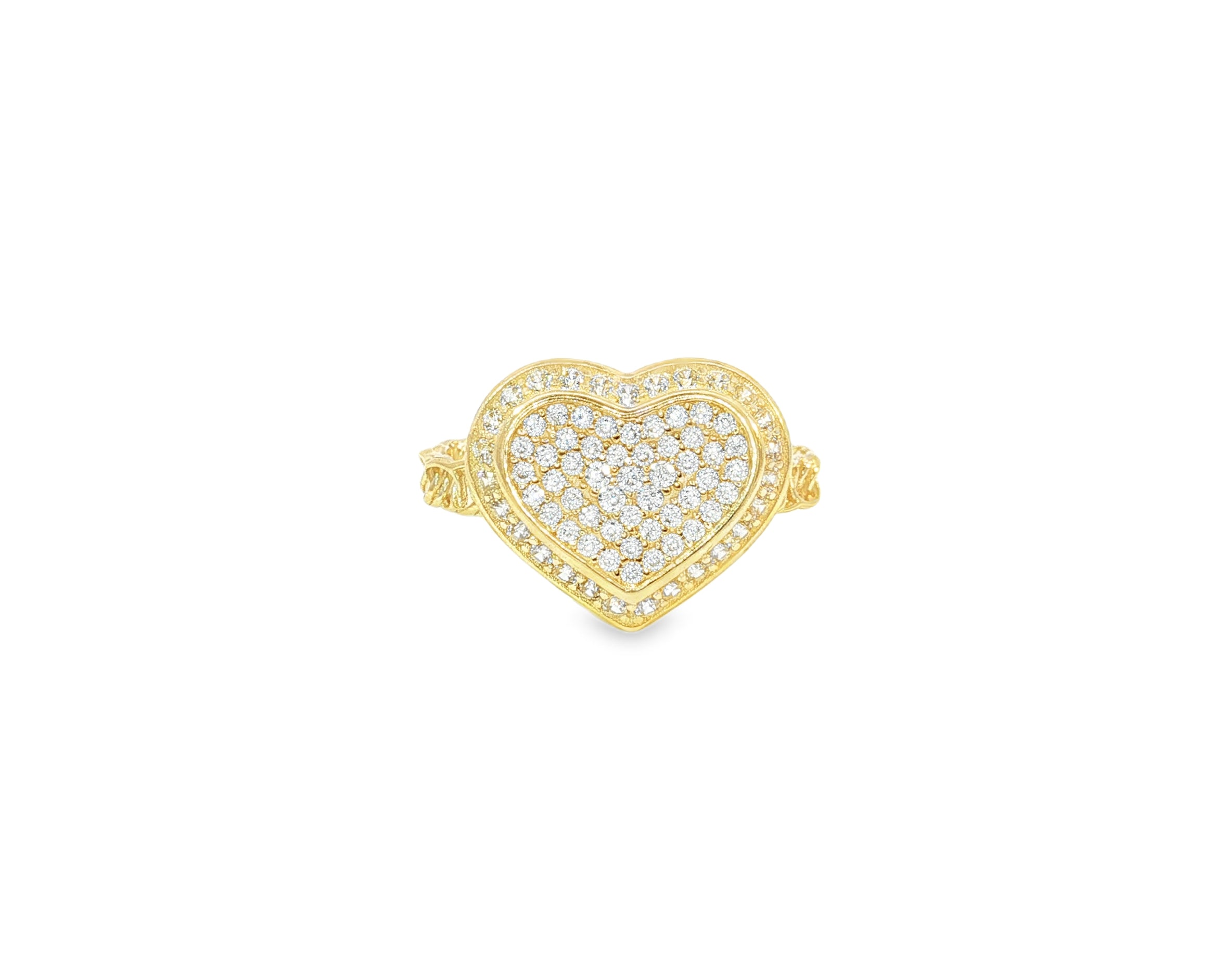 10K Gold Double Pavé Heart Cubic Zirconia Ring
