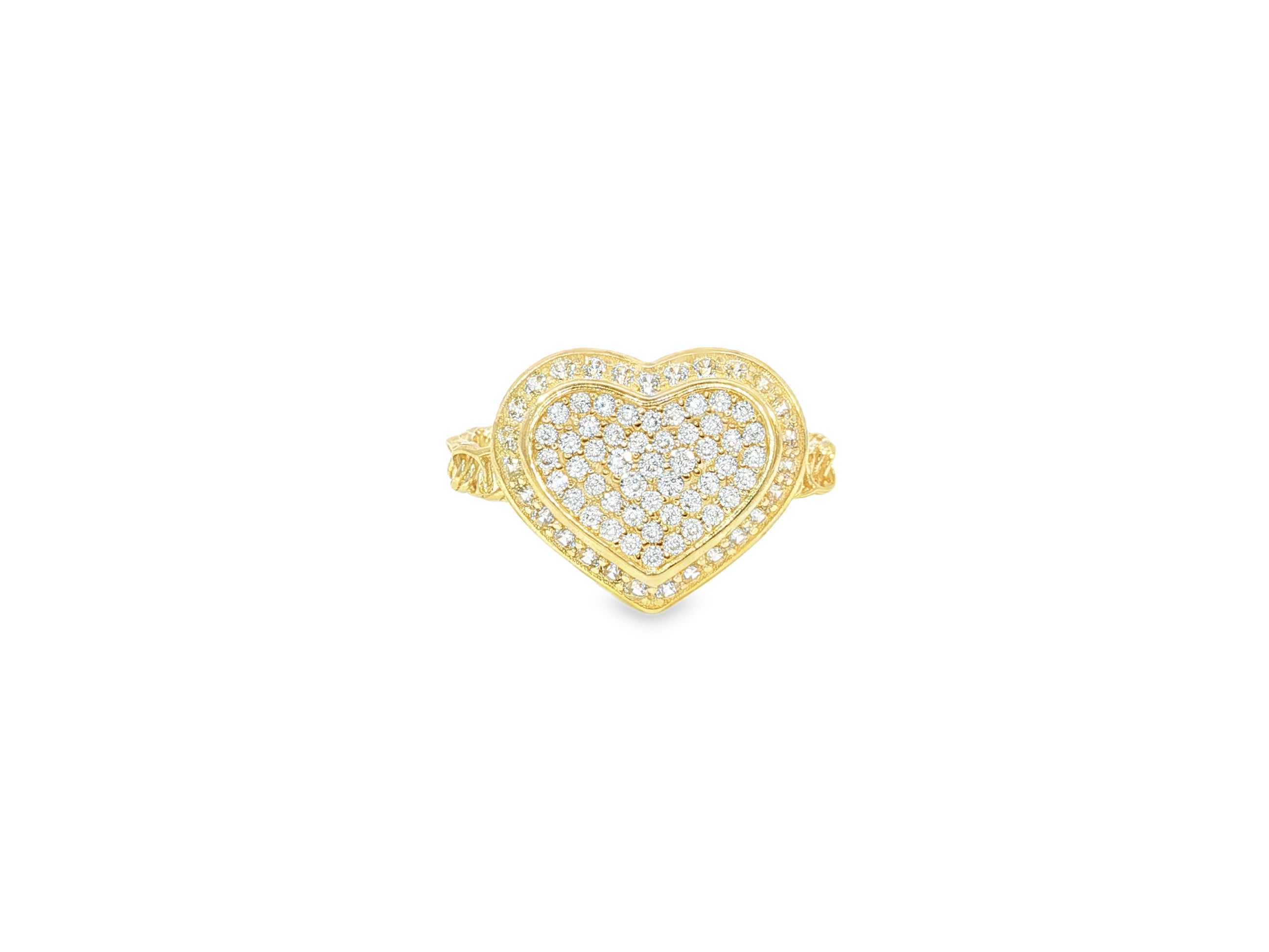 10K Gold Double Pavé Heart Cubic Zirconia Ring