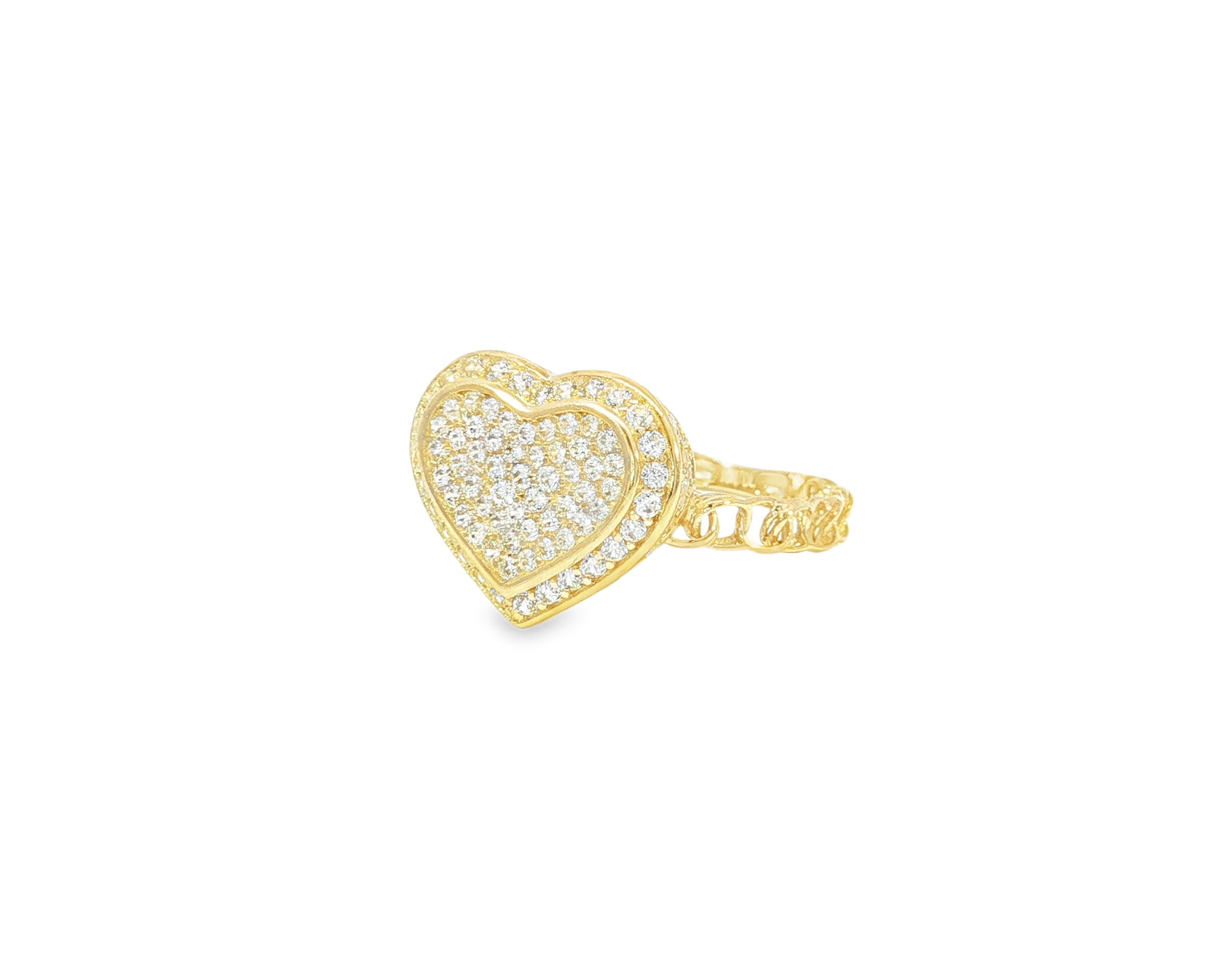 10K Gold Double Pavé Heart Cubic Zirconia Ring