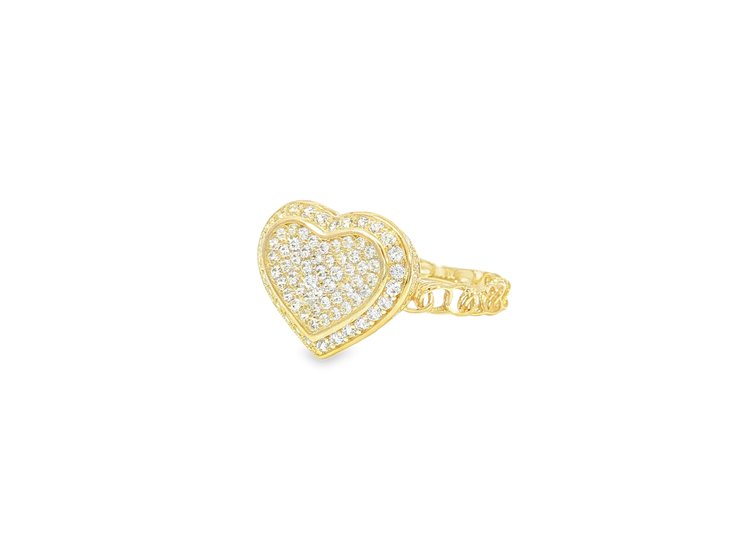 10K Gold Double Pavé Heart Cubic Zirconia Ring