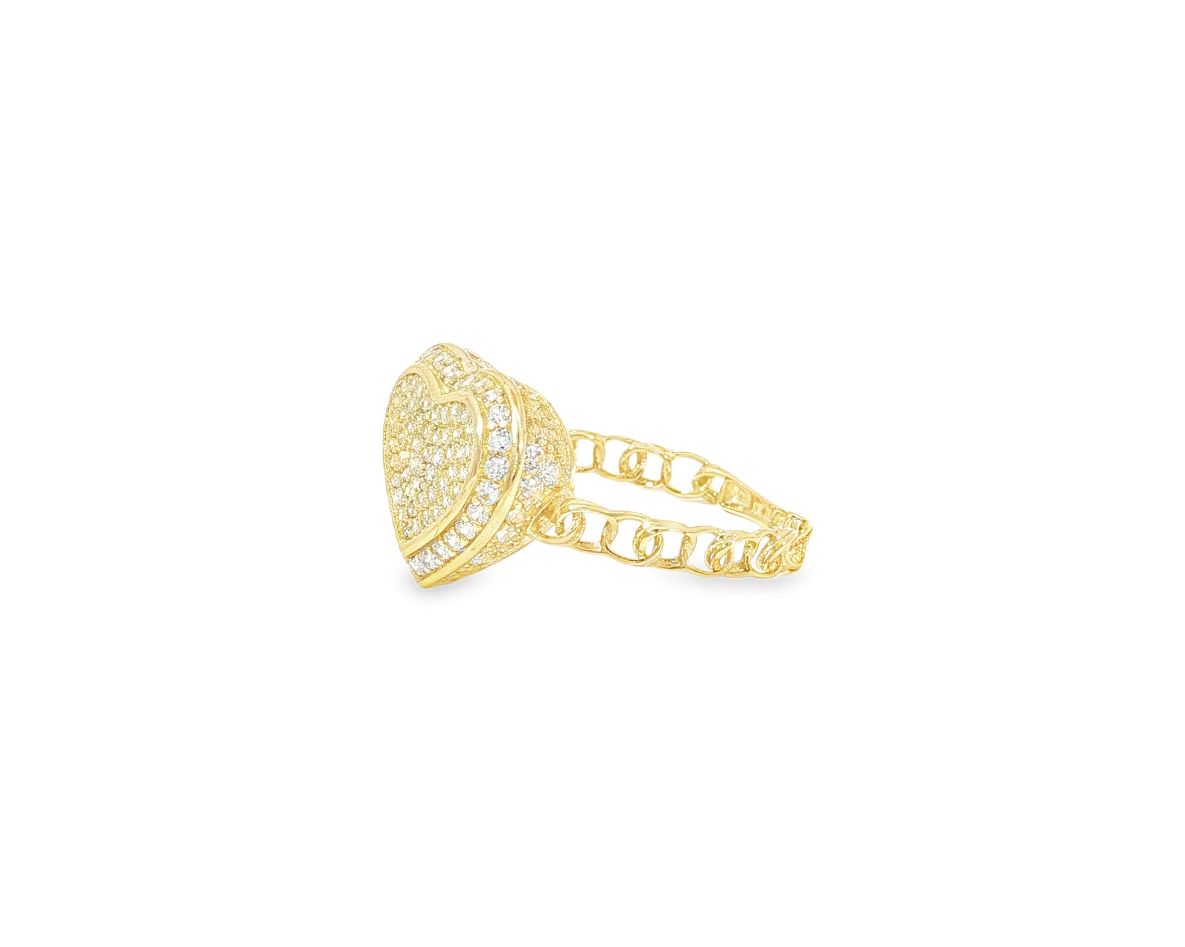 10K Gold Double Pavé Heart Cubic Zirconia Ring