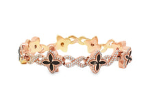 10K Gold Men’s Floral Link Bracelet with Black Ruby & Diamond Pavé 3.75 CT