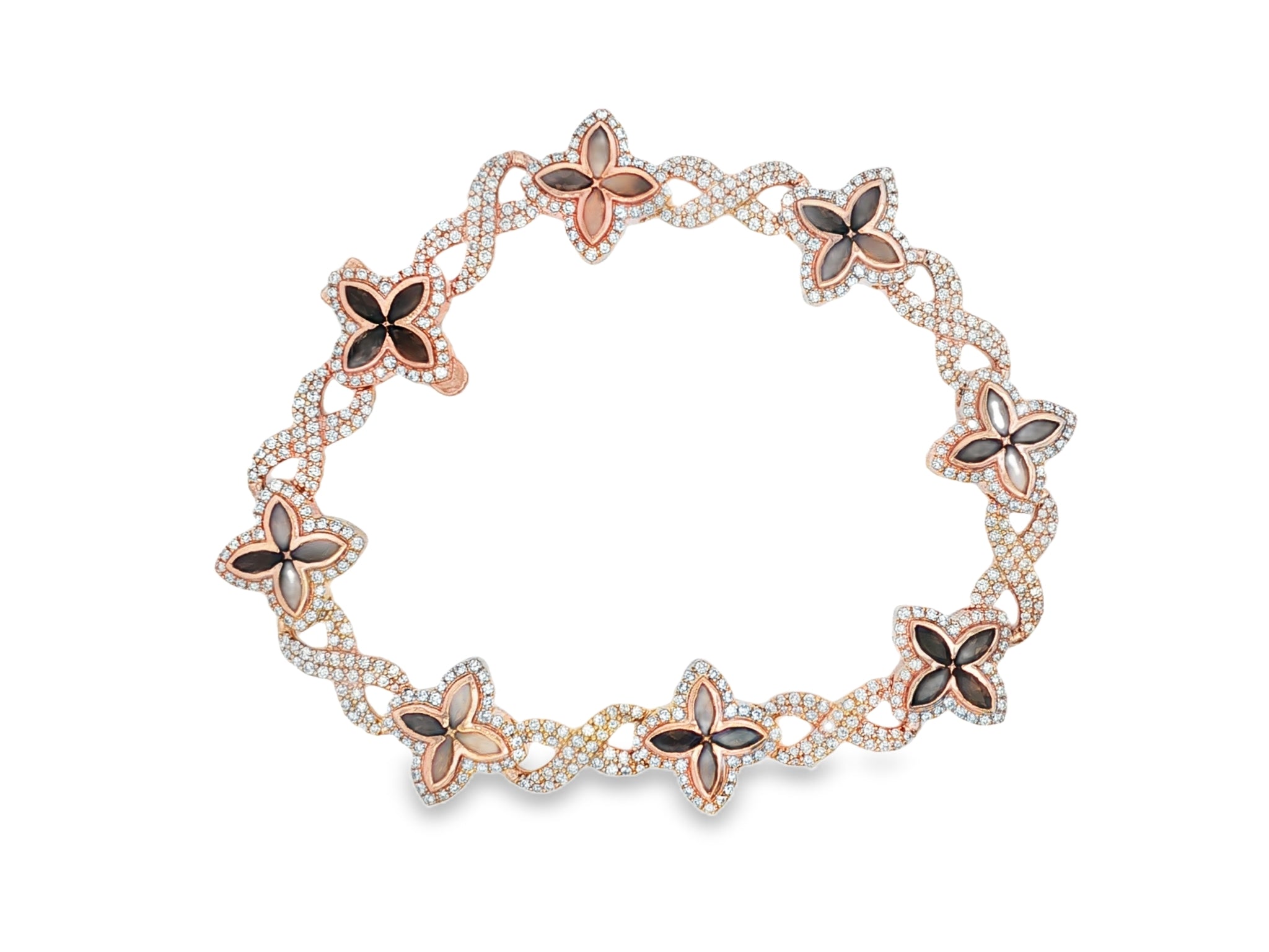 10K Gold Men’s Floral Link Bracelet with Black Ruby & Diamond Pavé 3.75 CT