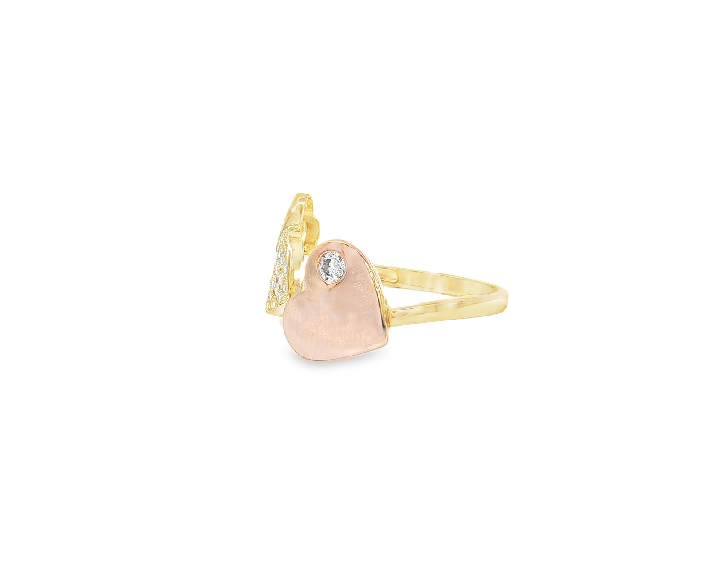 10K Two-Tone Gold Three Heart Ring with Zirconia Accents