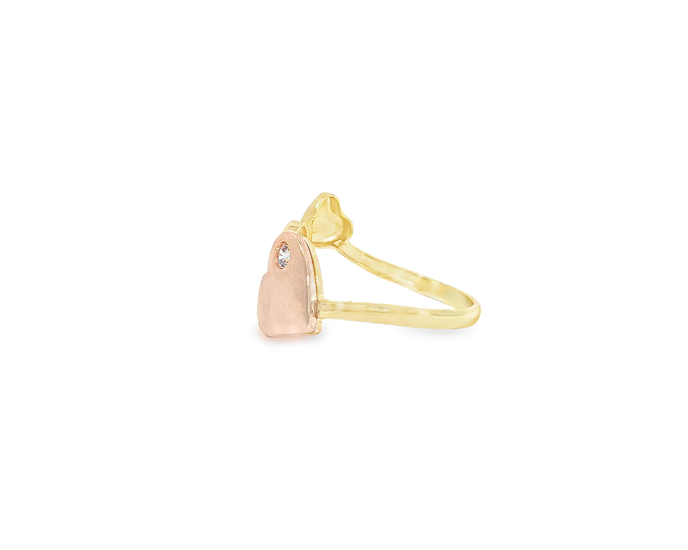 10K Two-Tone Gold Three Heart Ring with Zirconia Accents