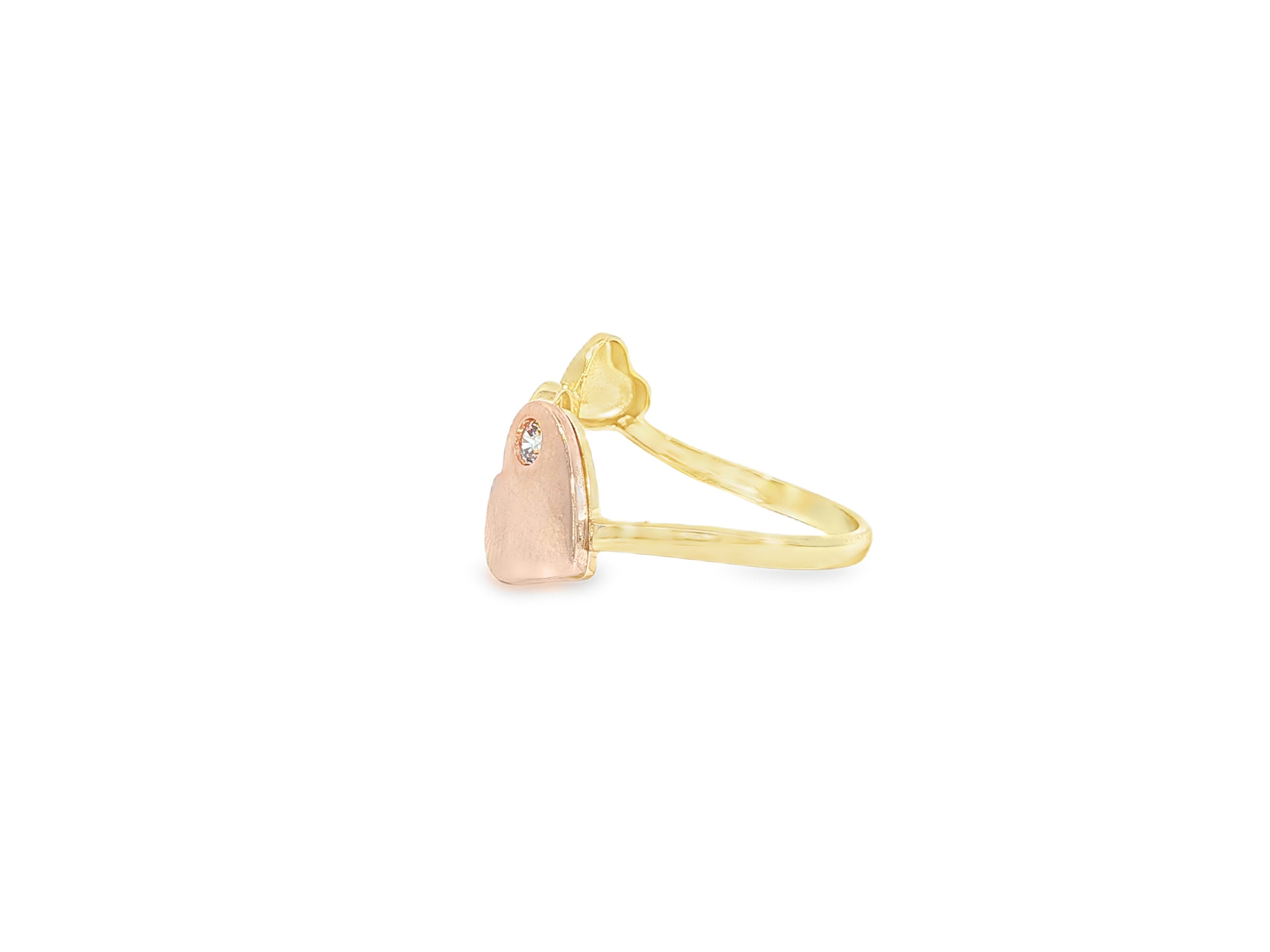 10K Two-Tone Gold Three Heart Ring with Zirconia Accents