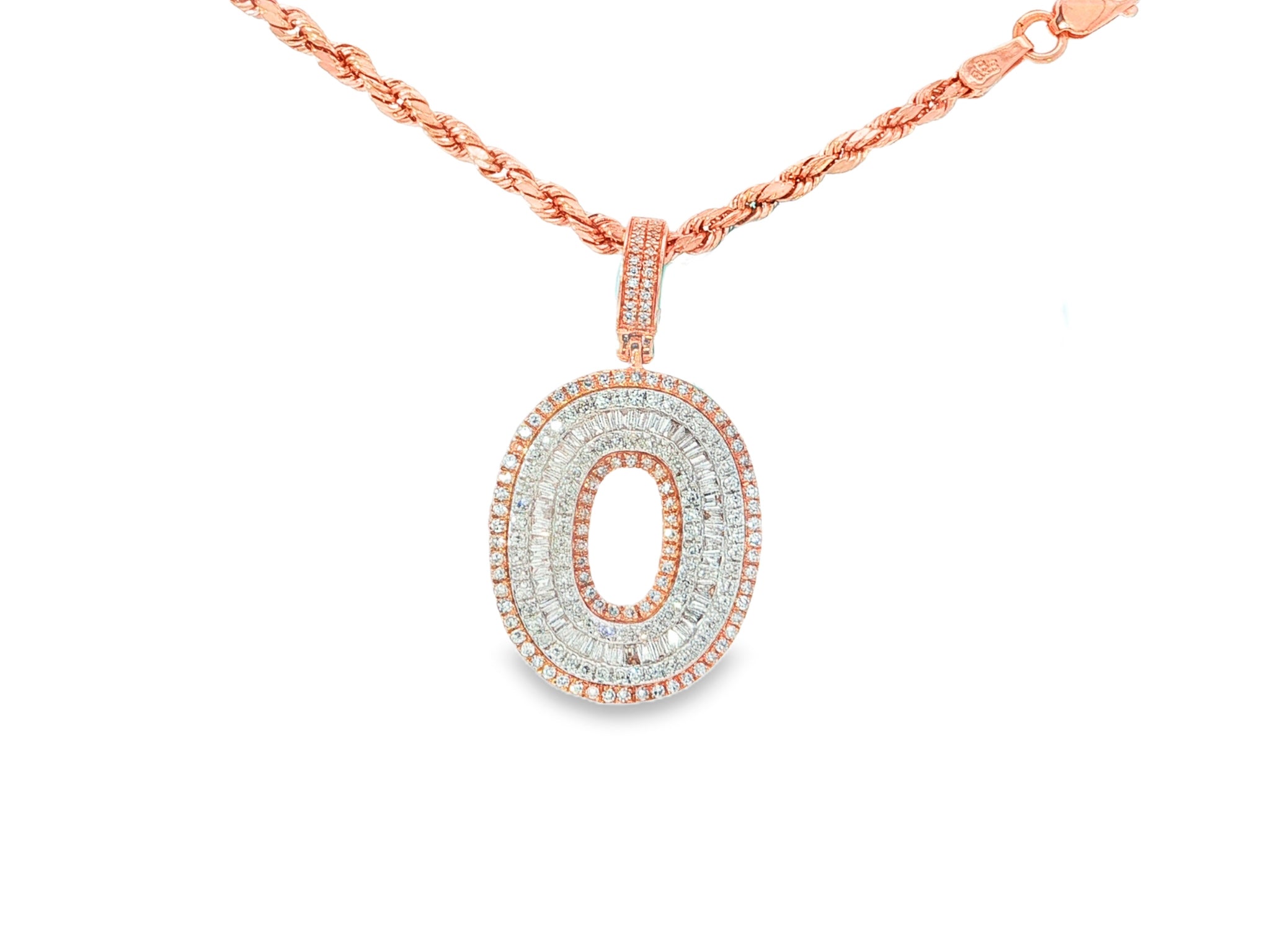 10k Gold Baguette & Round Natural Diamond Initial Pendant 1.00ct