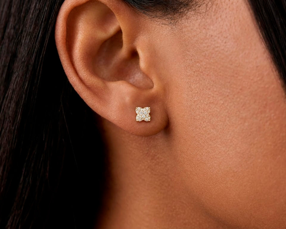10K Gold Diamond Butterfly Pavé Stud Earrings 0.40 CT