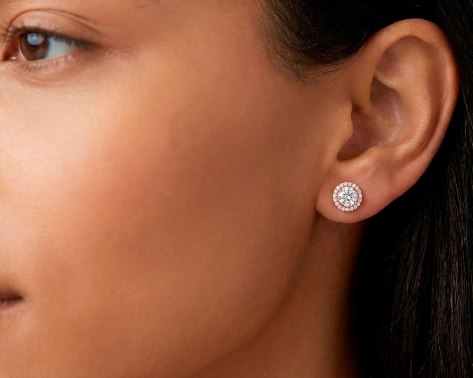 10K Gold Diamond Round Halo Stud Earrings  [0.93ct – 2.32 CT]