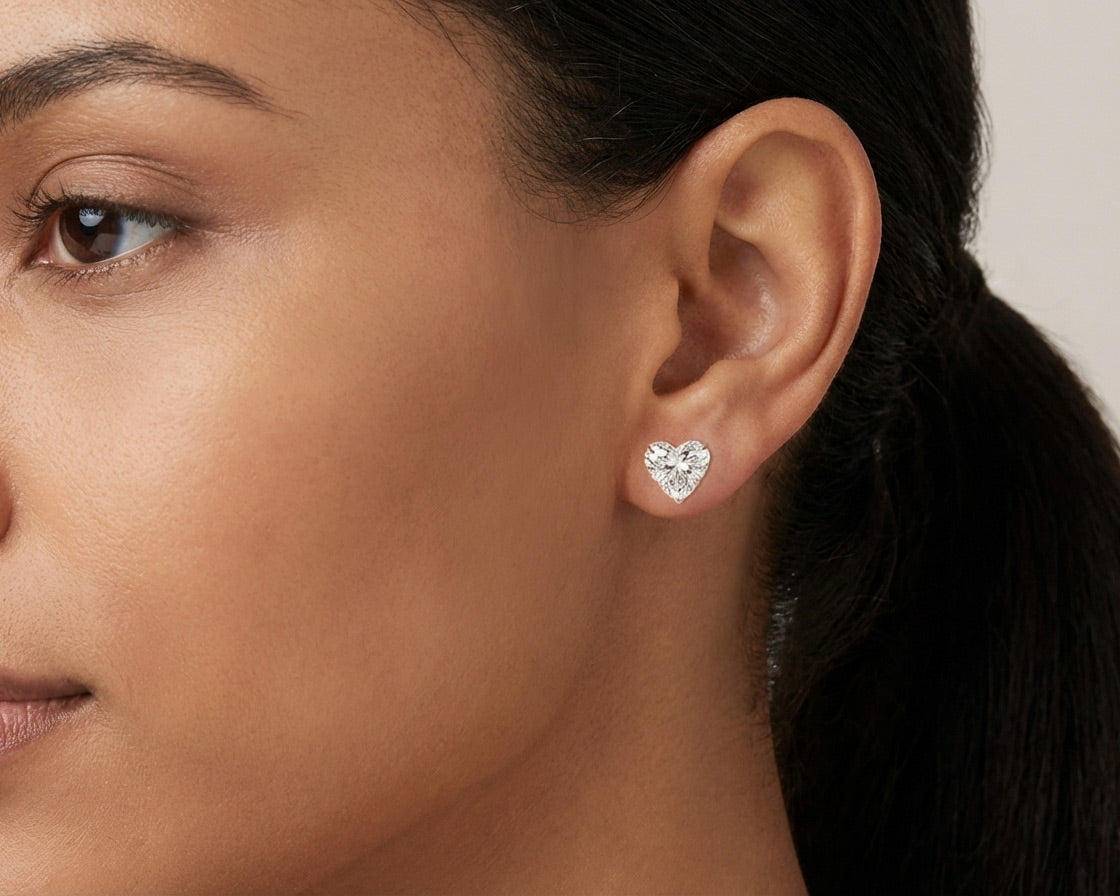 10k Gold Diamond Heart-Shaped Stud Earrings 2.0 CT