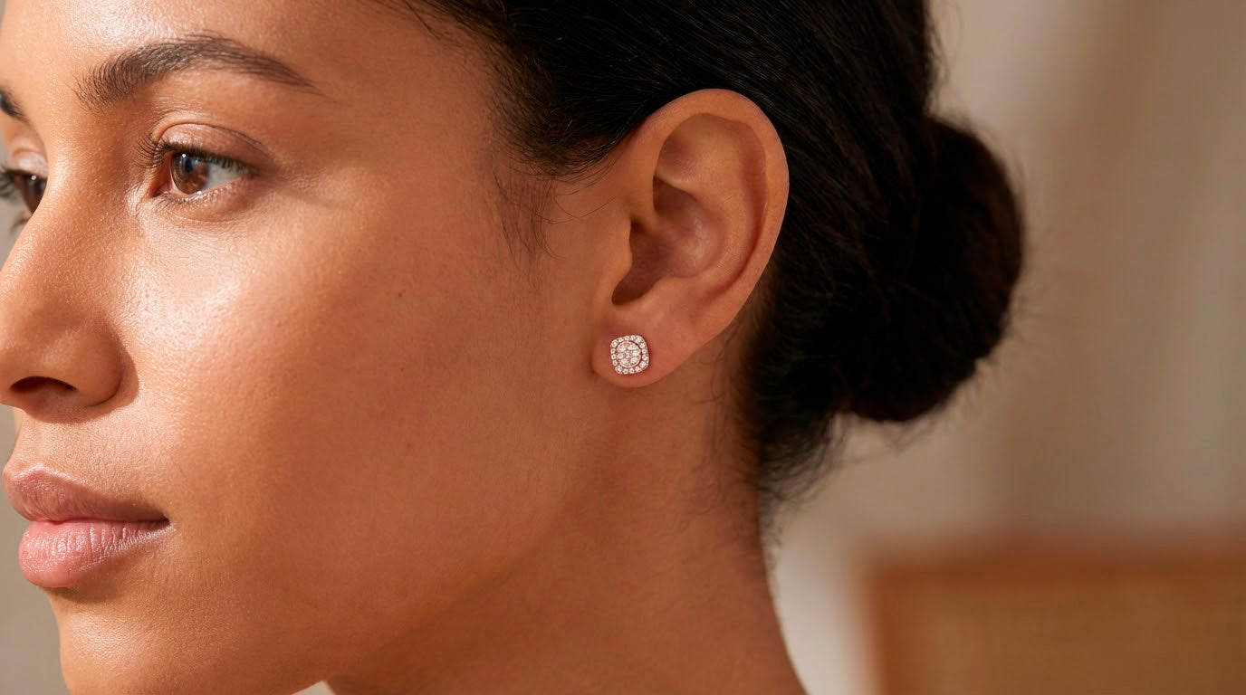 10K Gold Diamond Square Stud Earrings with Baguette & Pavé Accents 0.35 CT