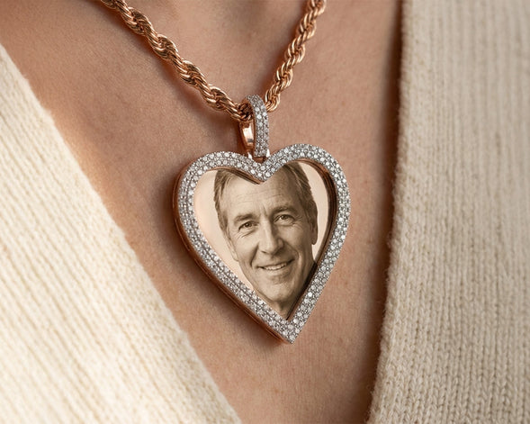 10k Heart Memory Charm Pendant with Double Halo Round-Cut 1.0 CT