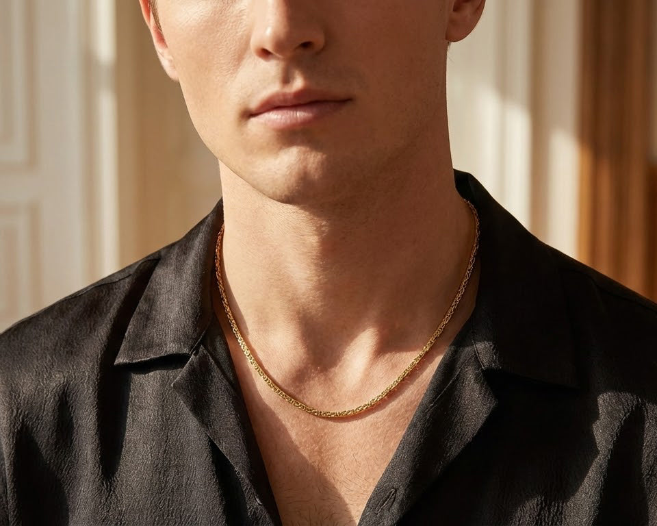 10k Hollow Square Byzantine Link Chain Necklace 3.0mm