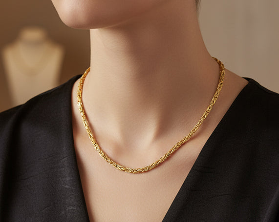 14k Solid Square Byzantine Link Chain Necklace 5.0mm