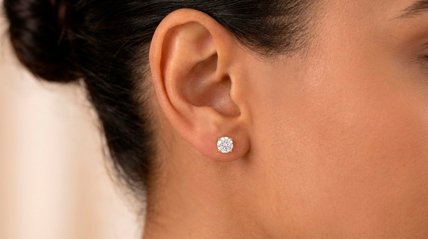 10k Stud Earrings with Portuguese-Cut Round Solitaire Design 3.12ct