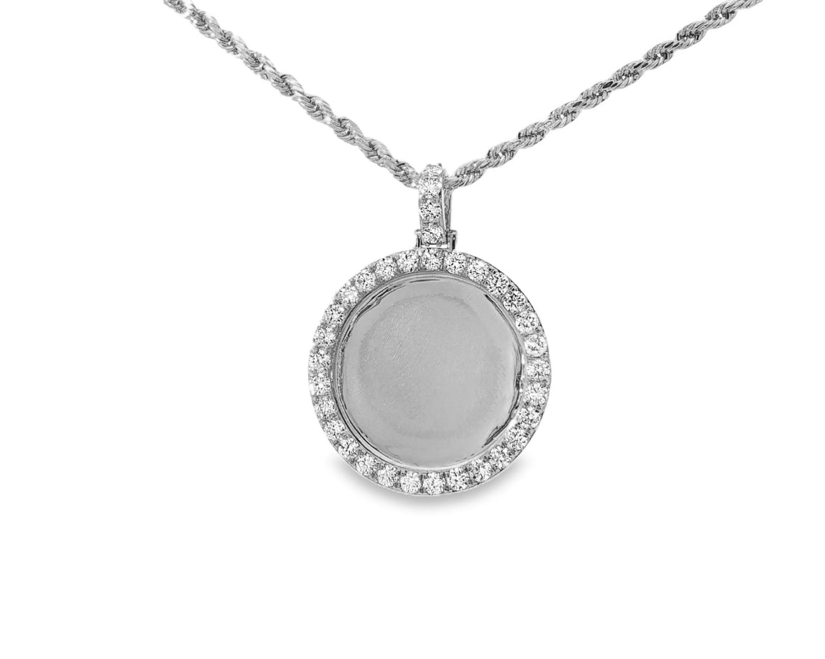 10k Circle Memory Charm Pendant with Round - Cut Halo 1.58ct - AVI THE JEWELER