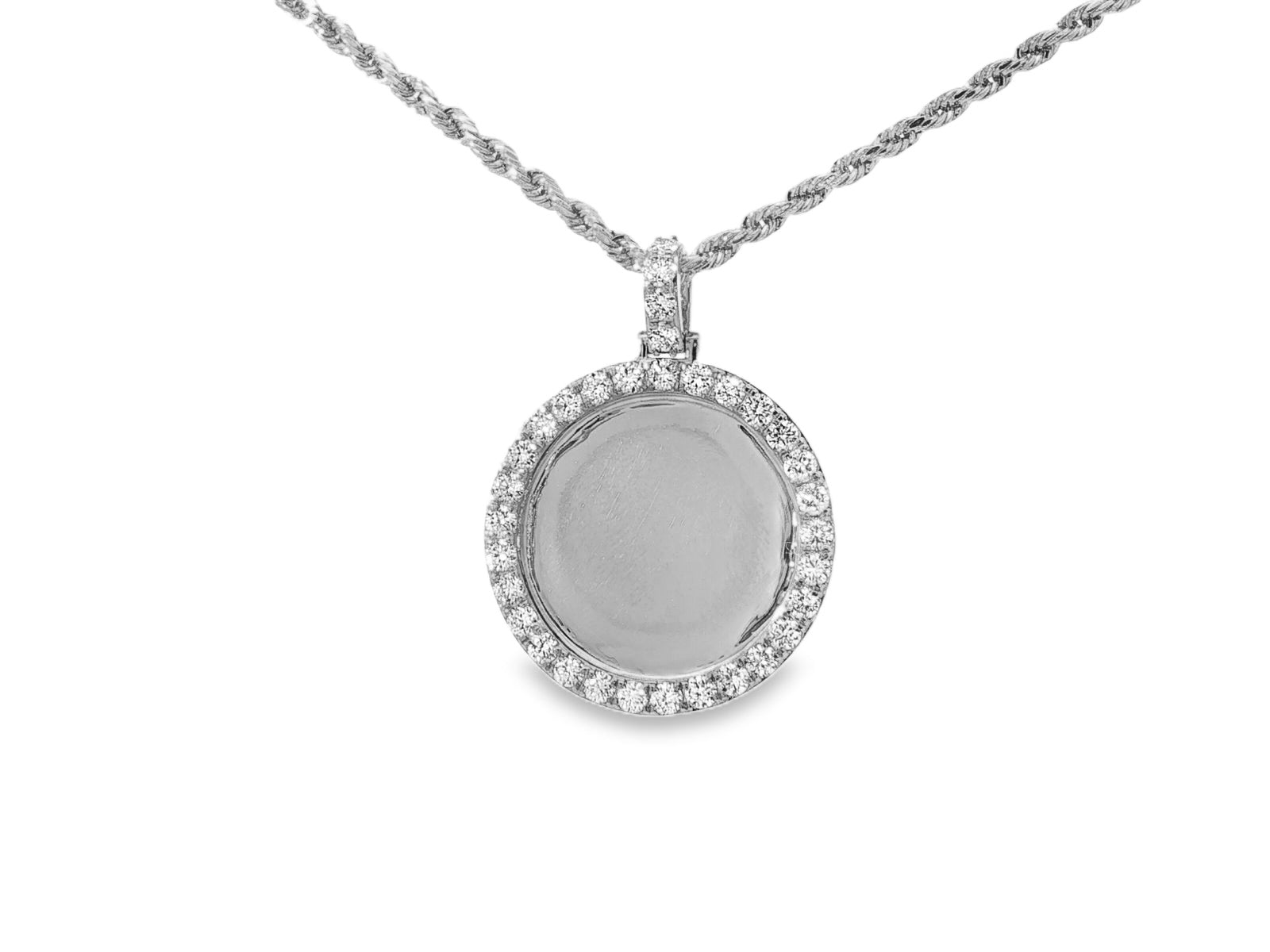 10k Circle Memory Charm Pendant with Round - Cut Halo 1.58ct - AVI THE JEWELER