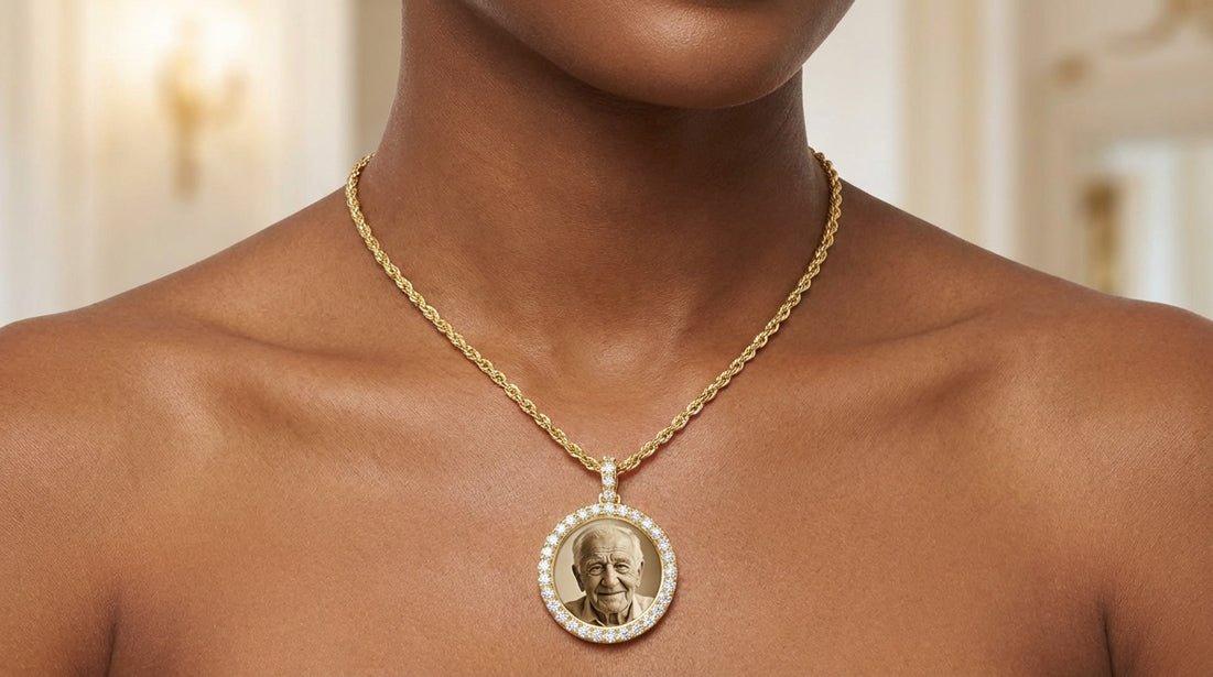 10k Circle Memory Charm Pendant with Round - Cut Halo 1.58ct - AVI THE JEWELER