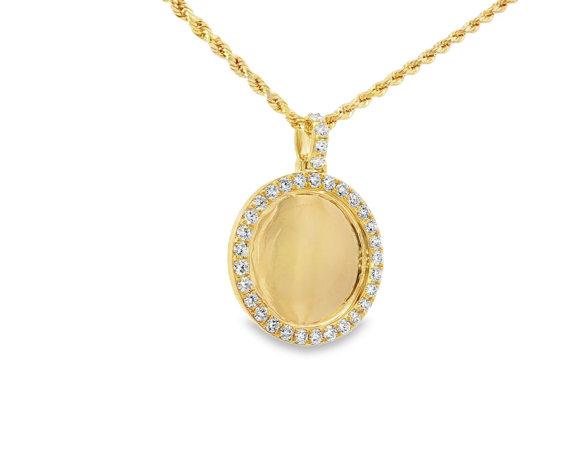 10k Circle Memory Charm Pendant with Round - Cut Halo 1.58ct - AVI THE JEWELER