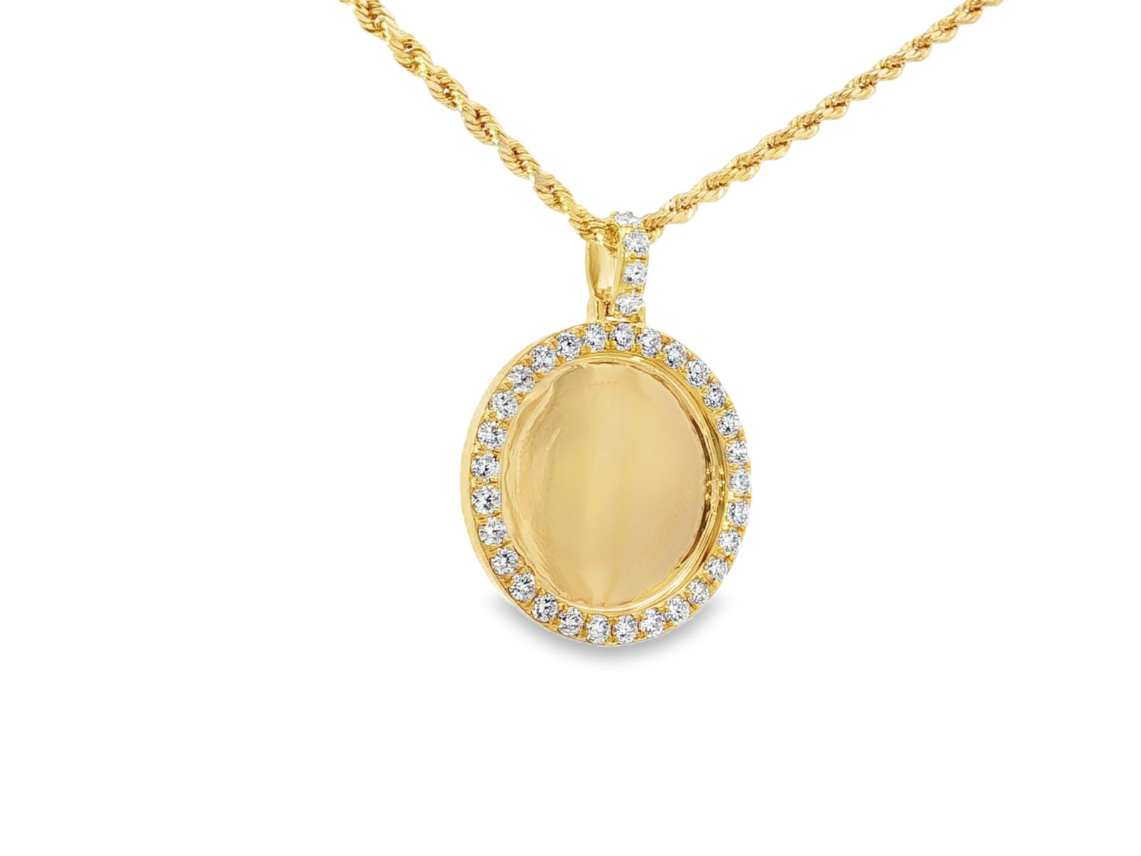 10k Circle Memory Charm Pendant with Round - Cut Halo 1.58ct - AVI THE JEWELER