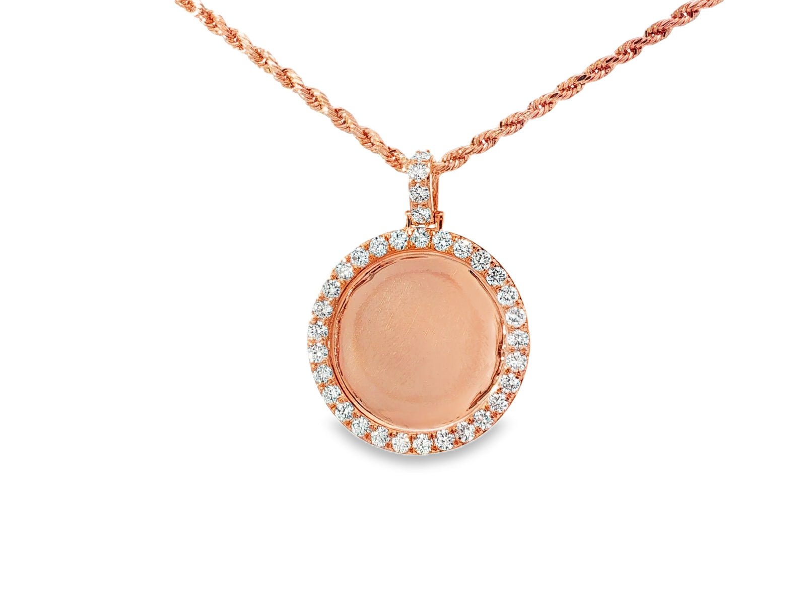 10k Circle Memory Charm Pendant with Round - Cut Halo 1.58ct - AVI THE JEWELER