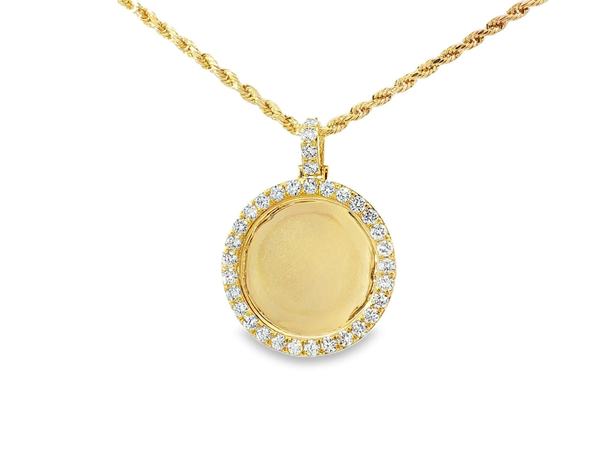 10k Circle Memory Charm Pendant with Round - Cut Halo 1.58ct - AVI THE JEWELER