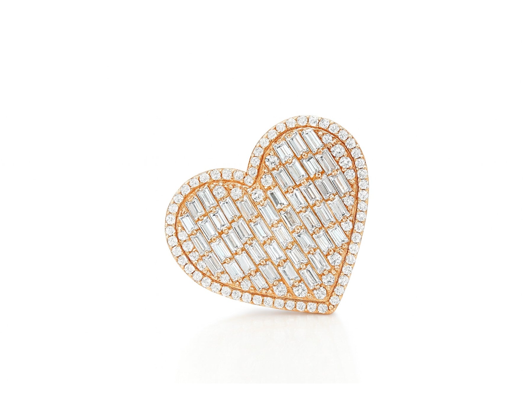 10k Diamond Heart Ring with Baguette & Pavé Halo Design 2.13ct – lifestyle 1075
