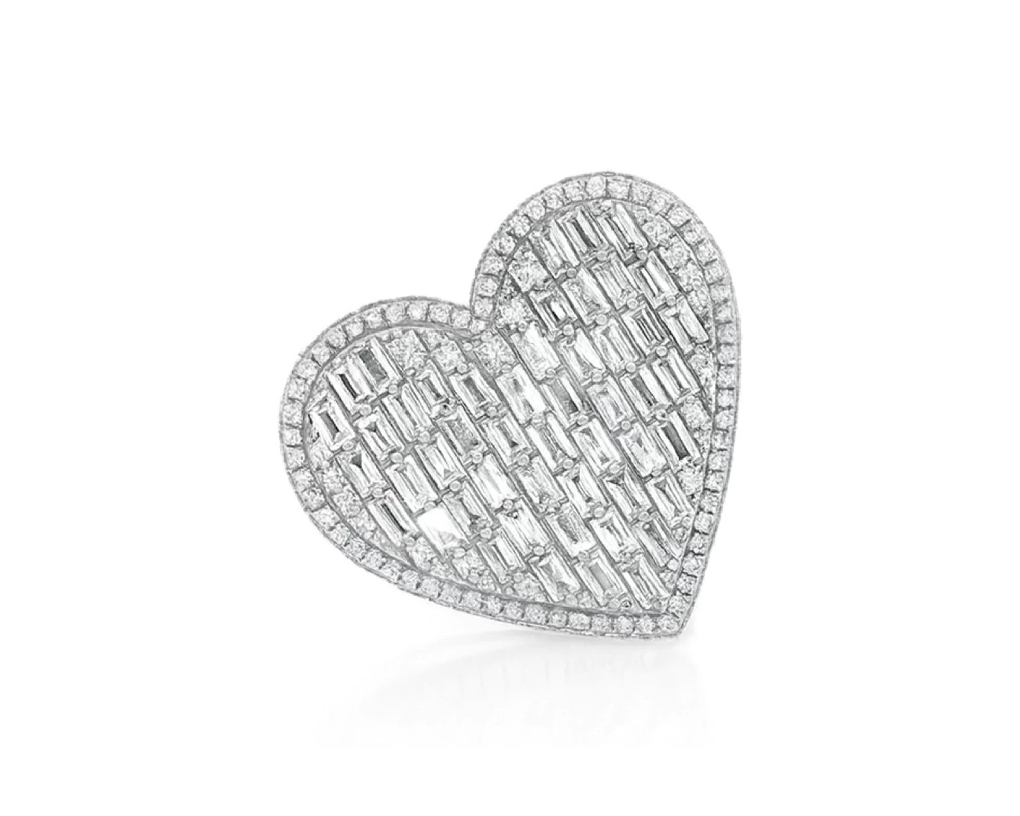 10k Diamond Heart Ring with Baguette & Pavé Halo Design 2.13ct – lifestyle 1078