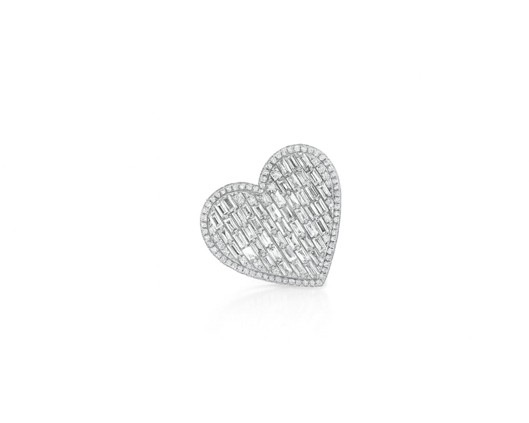 10k Diamond Heart Ring with Baguette & Pavé Halo Design 2.13ct – lifestyle 1078
