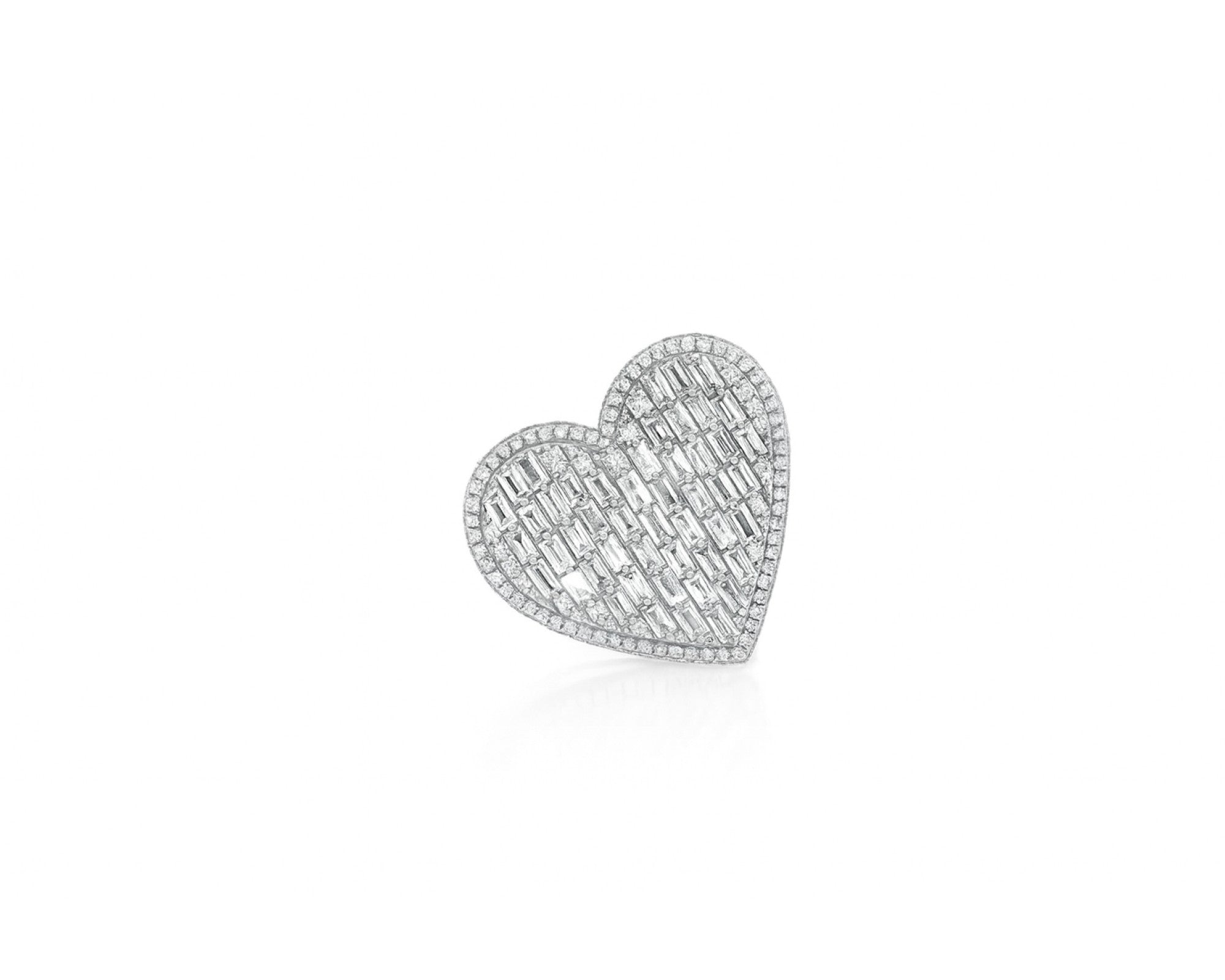 10k Diamond Heart Ring with Baguette & Pavé Halo Design 2.13ct – lifestyle 1078