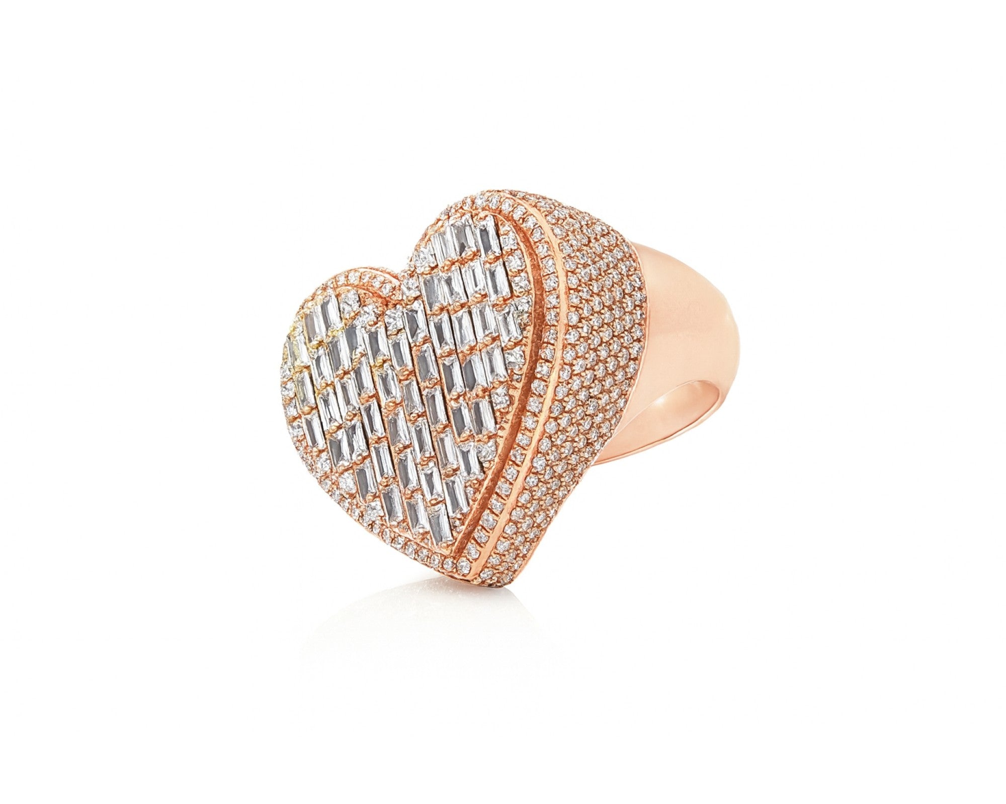 10k Diamond Heart Ring with Baguette & Pavé Halo Design 2.13ct – lifestyle 1080